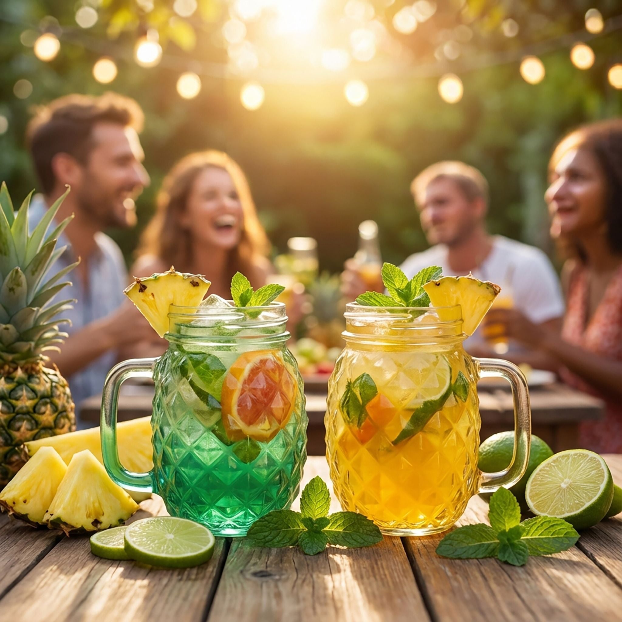 Trinkgläser mit Deckel 4er-Set Ananas Blau-Gelb-Rot von Relaxdays
