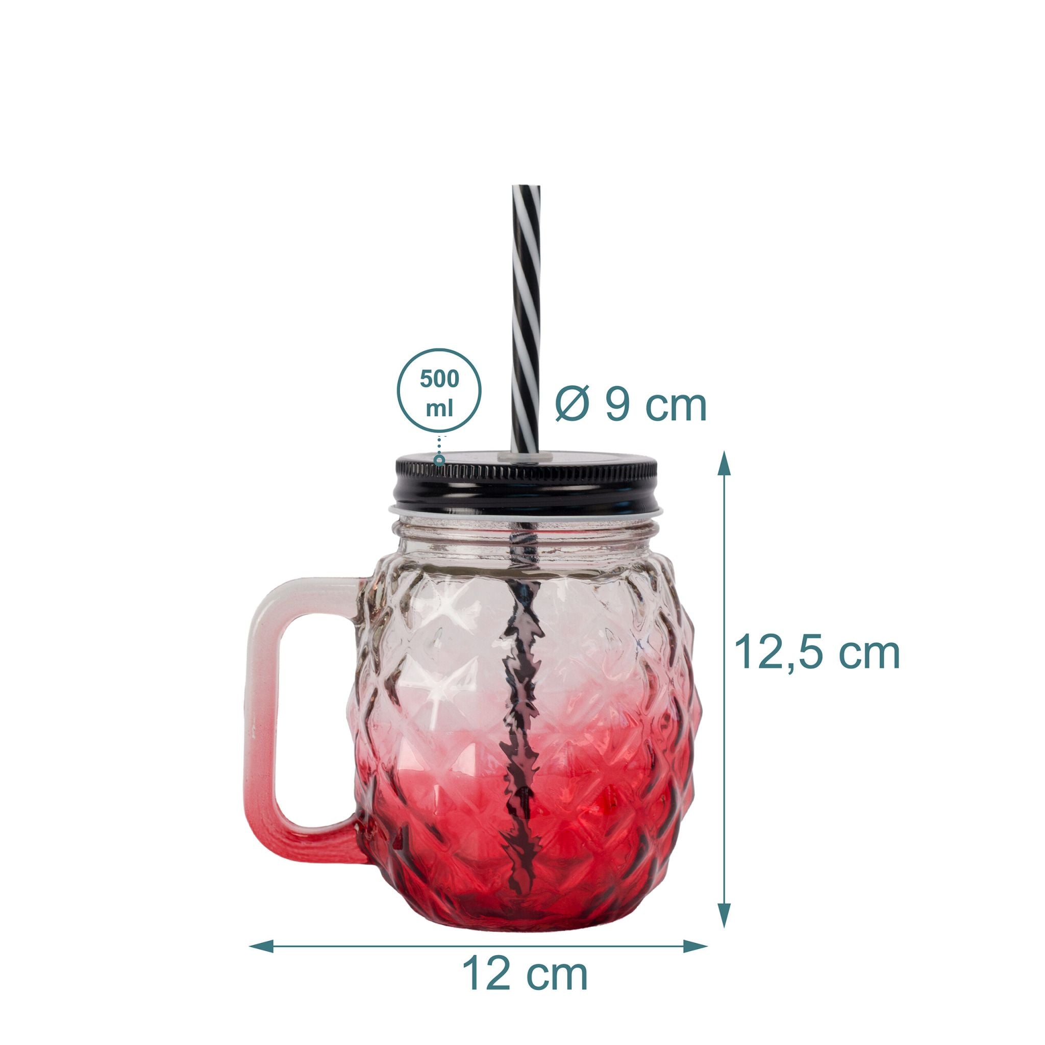 Trinkgläser mit Deckel 4er-Set Ananas Blau-Gelb-Rot von Relaxdays