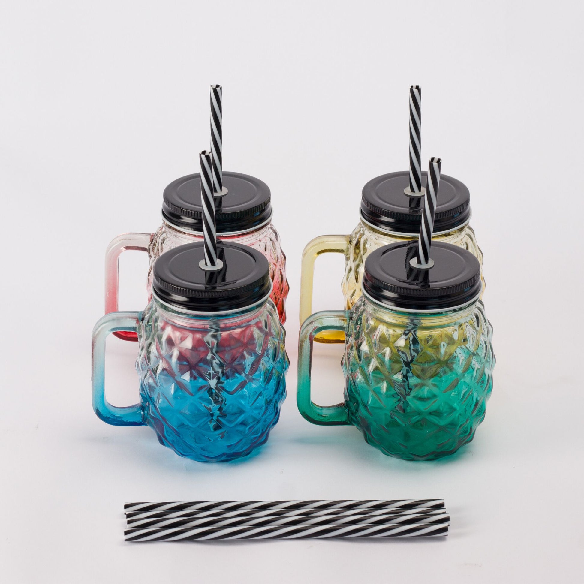 Trinkgläser mit Deckel 4er-Set Ananas Blau-Gelb-Rot von Relaxdays