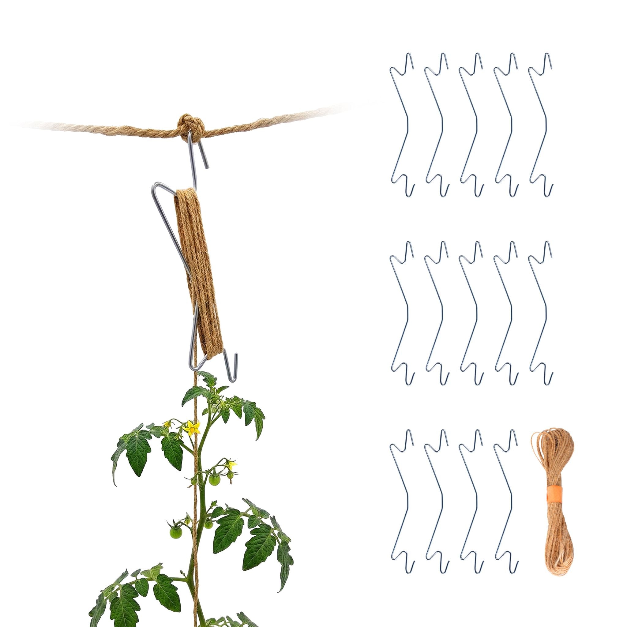 15er-Set Tomaten Haken mit Juteschnur Hellbraun-Silber von Relaxdays