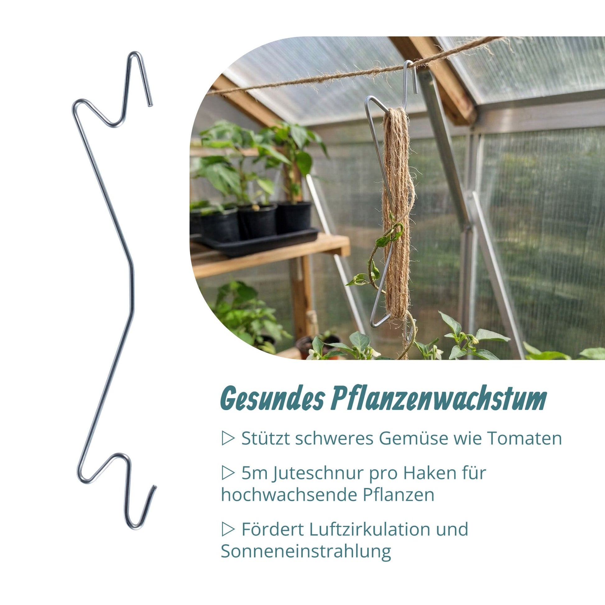 15er-Set Tomaten Haken mit Juteschnur Hellbraun-Silber von Relaxdays