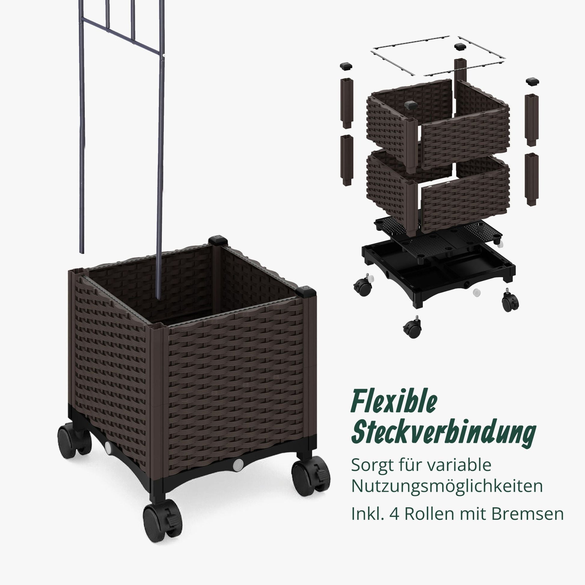 Rosenbogen mit 2 Pflanzkübeln Braun-Schwarz von Relaxdays