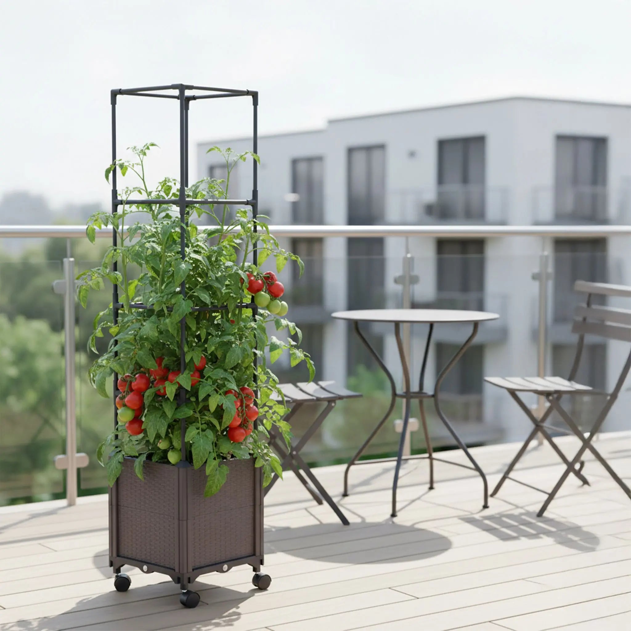Pflanzkübel mit Spalier & Rollen Anthrazit von Relaxdays