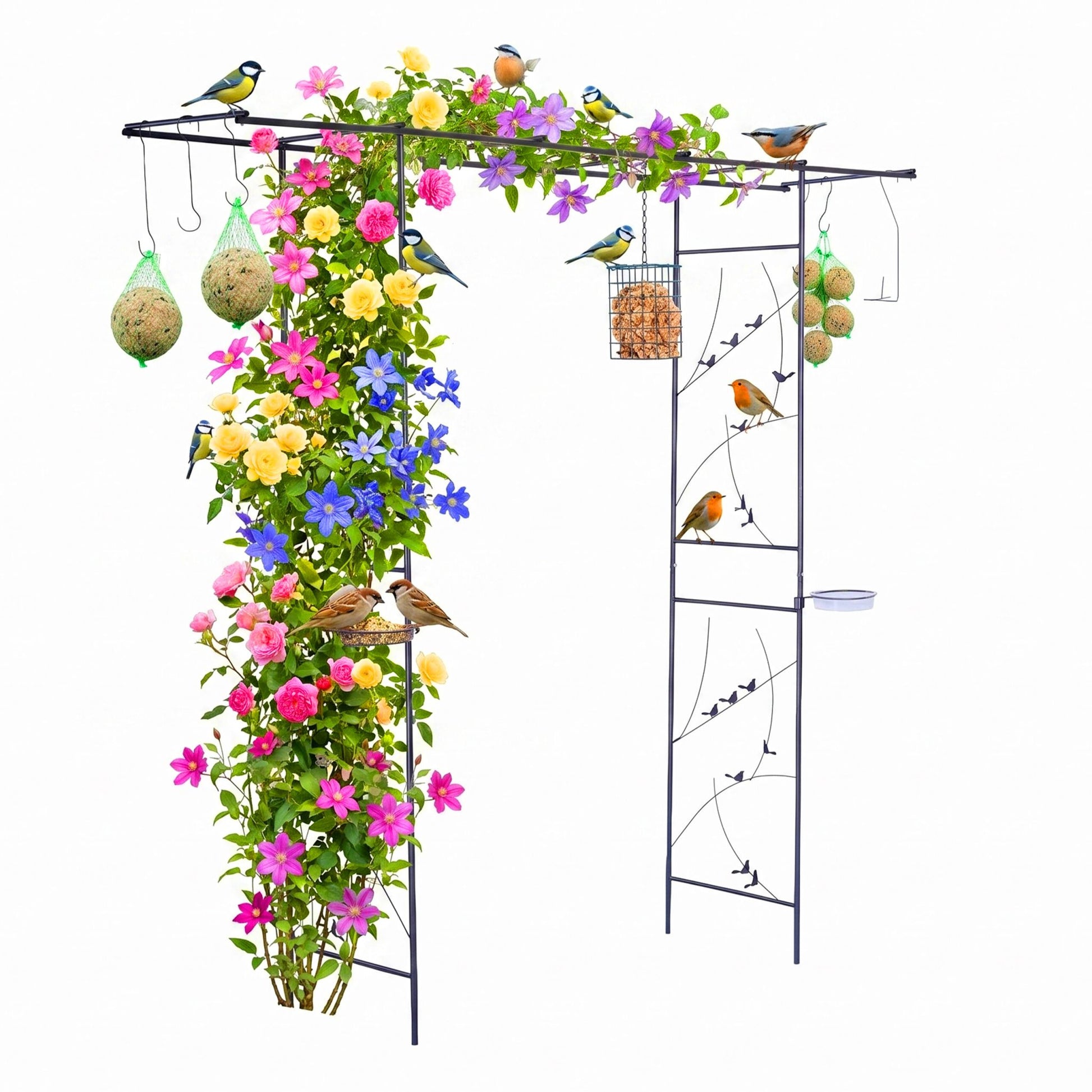 Rosenbogen mit Vogelbad & Futterstation Schwarz von Relaxdays