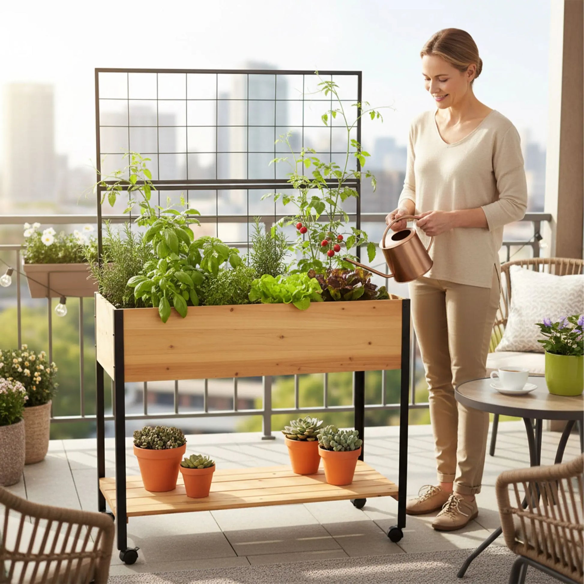 Hochbeet mit Ablage Hellbraun-Schwarz von Relaxdays