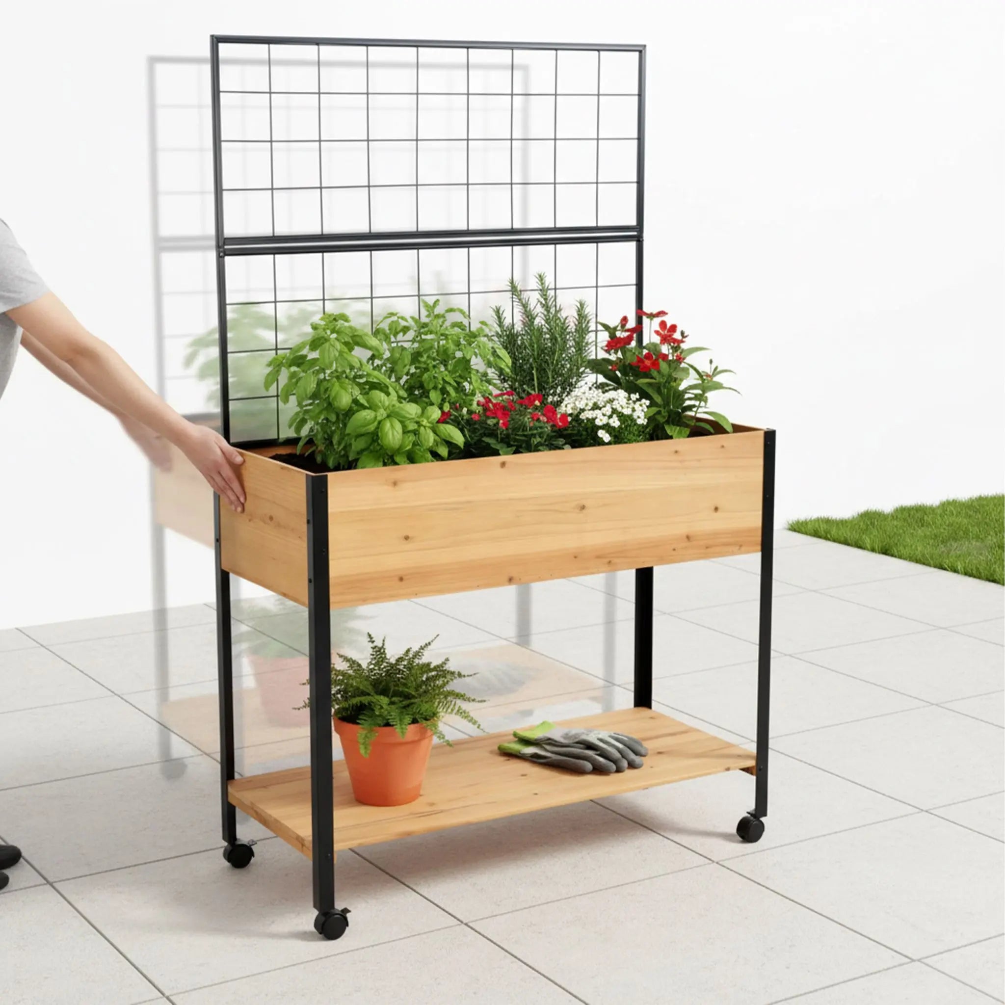 Hochbeet mit Ablage Hellbraun-Schwarz von Relaxdays