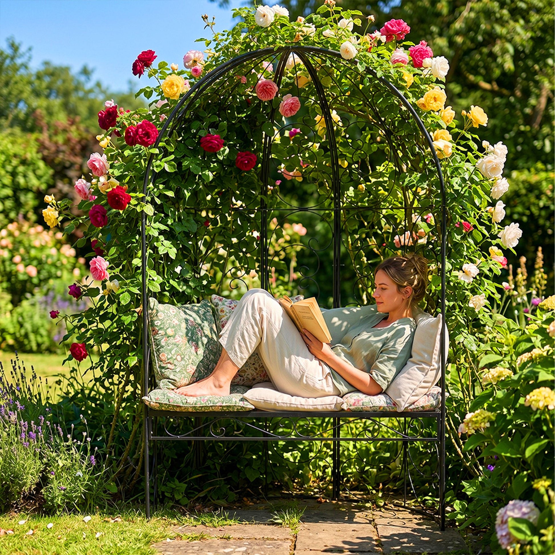 Gartenbank mit Rosenbogen Schwarz von Relaxdays