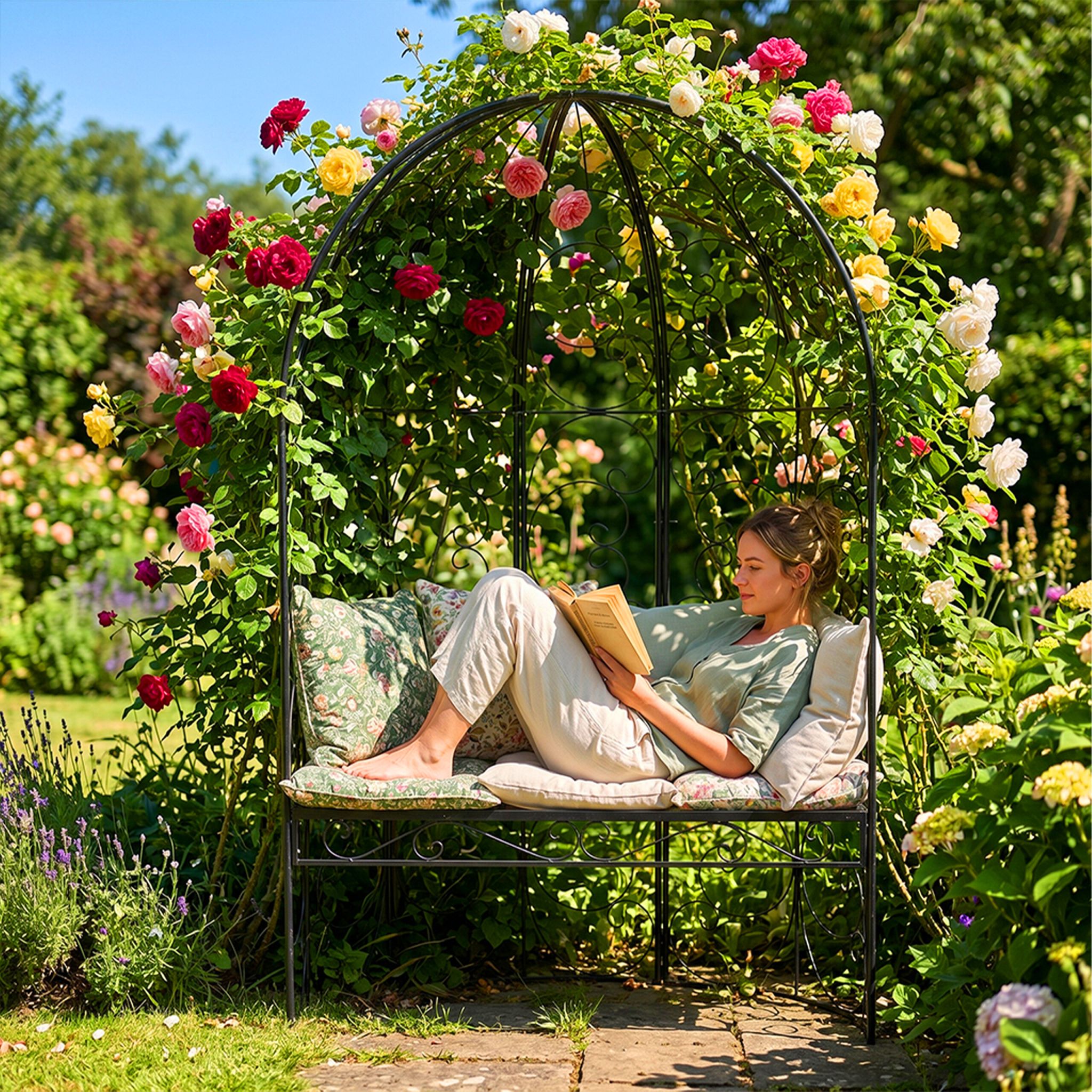 Gartenbank mit Rosenbogen Schwarz von Relaxdays