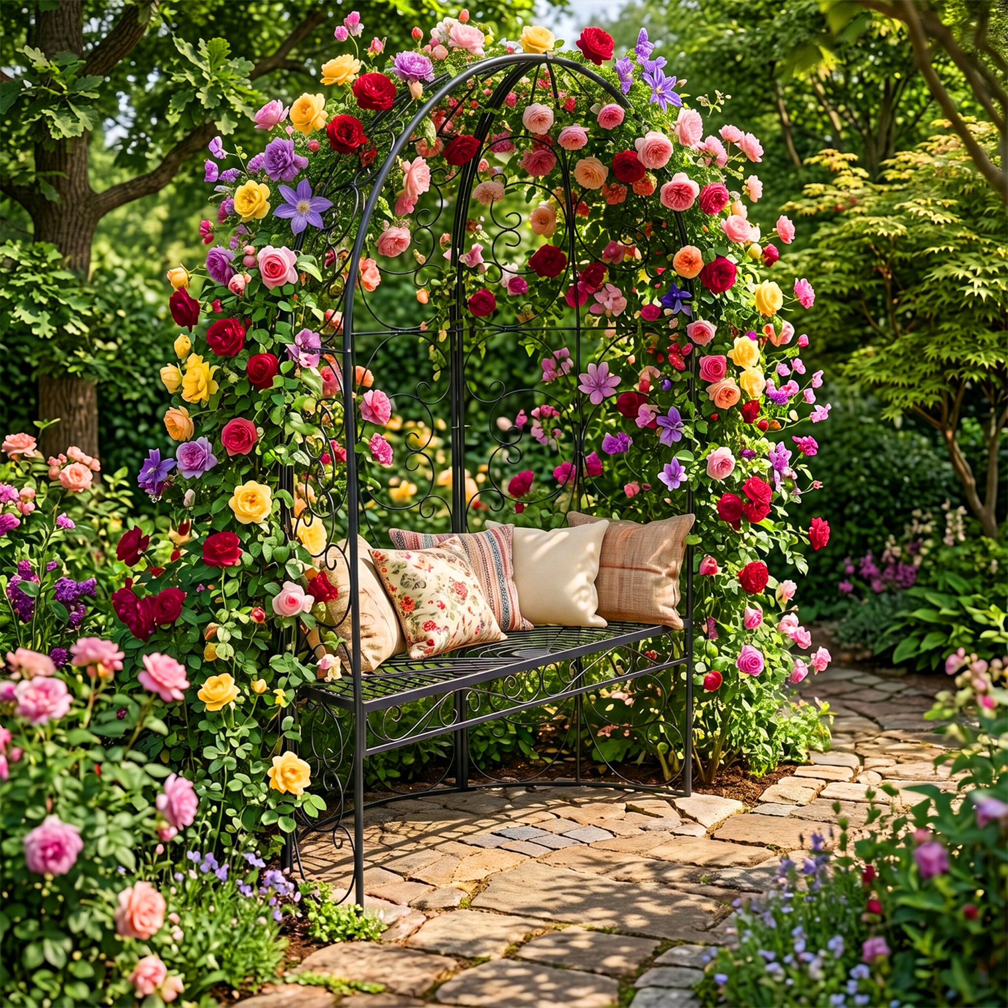 Gartenbank mit Rosenbogen Schwarz von Relaxdays
