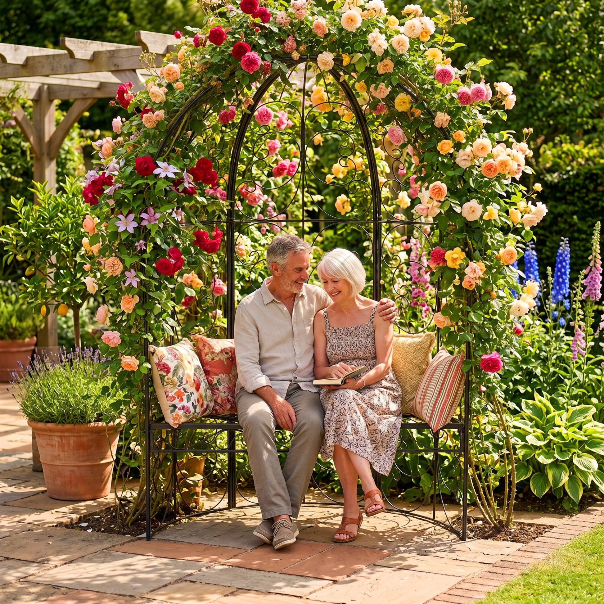 Gartenbank mit Rosenbogen Schwarz von Relaxdays