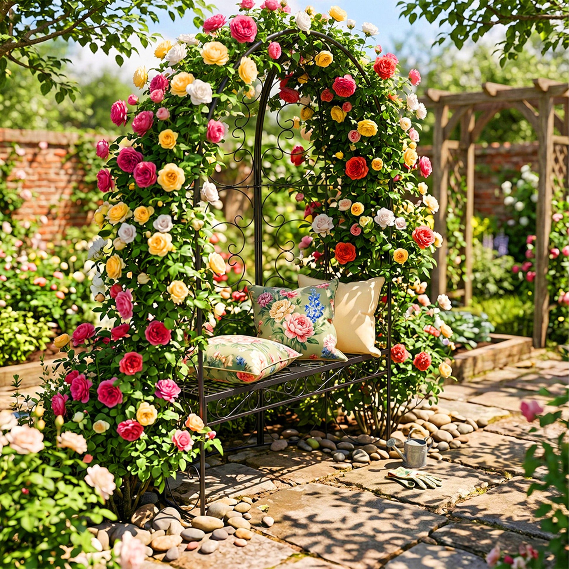 Gartenbank mit Rosenbogen Schwarz von Relaxdays