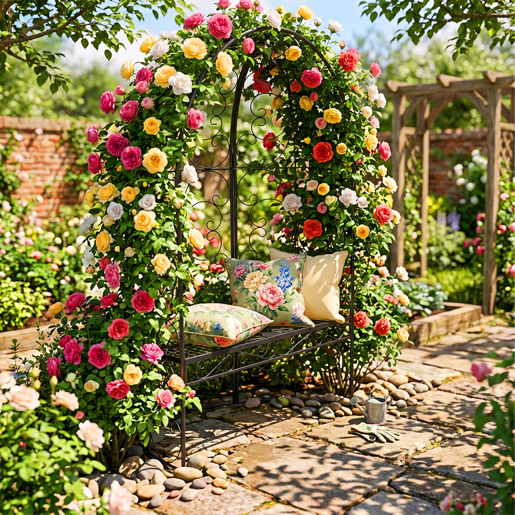 Gartenbank mit Rosenbogen Schwarz von Relaxdays