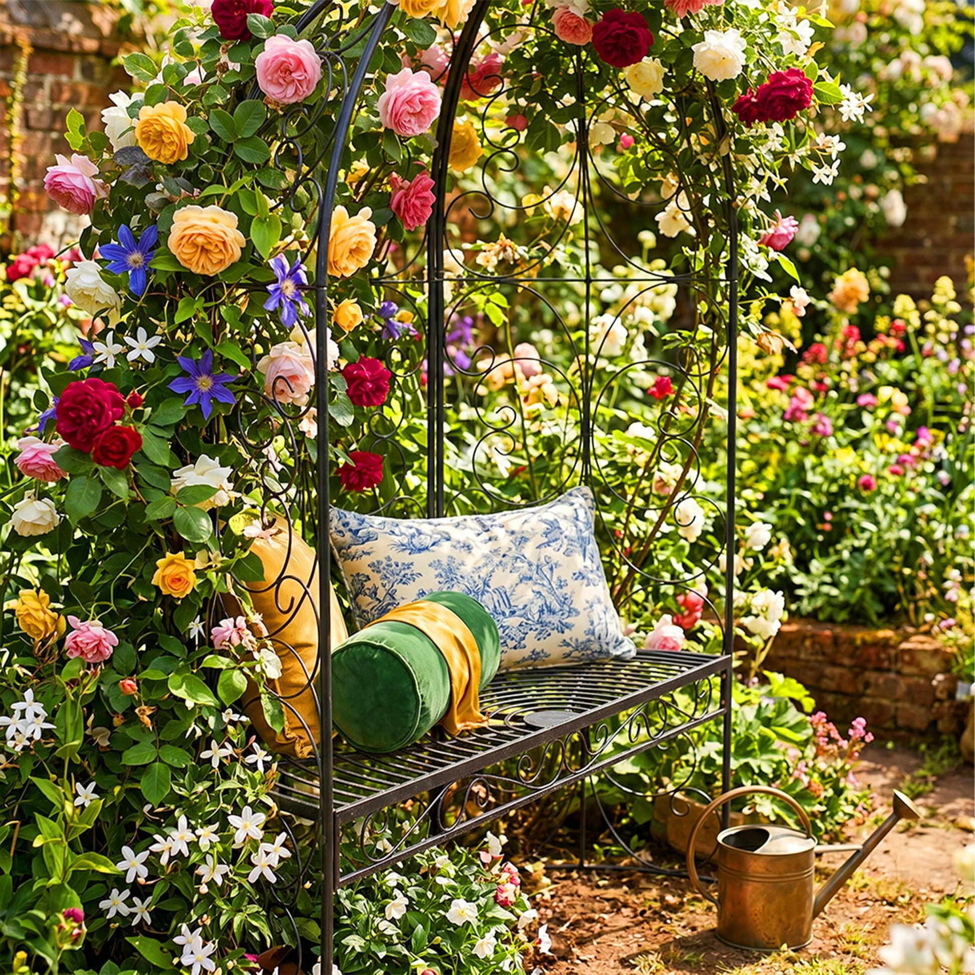 Gartenbank mit Rosenbogen Schwarz von Relaxdays