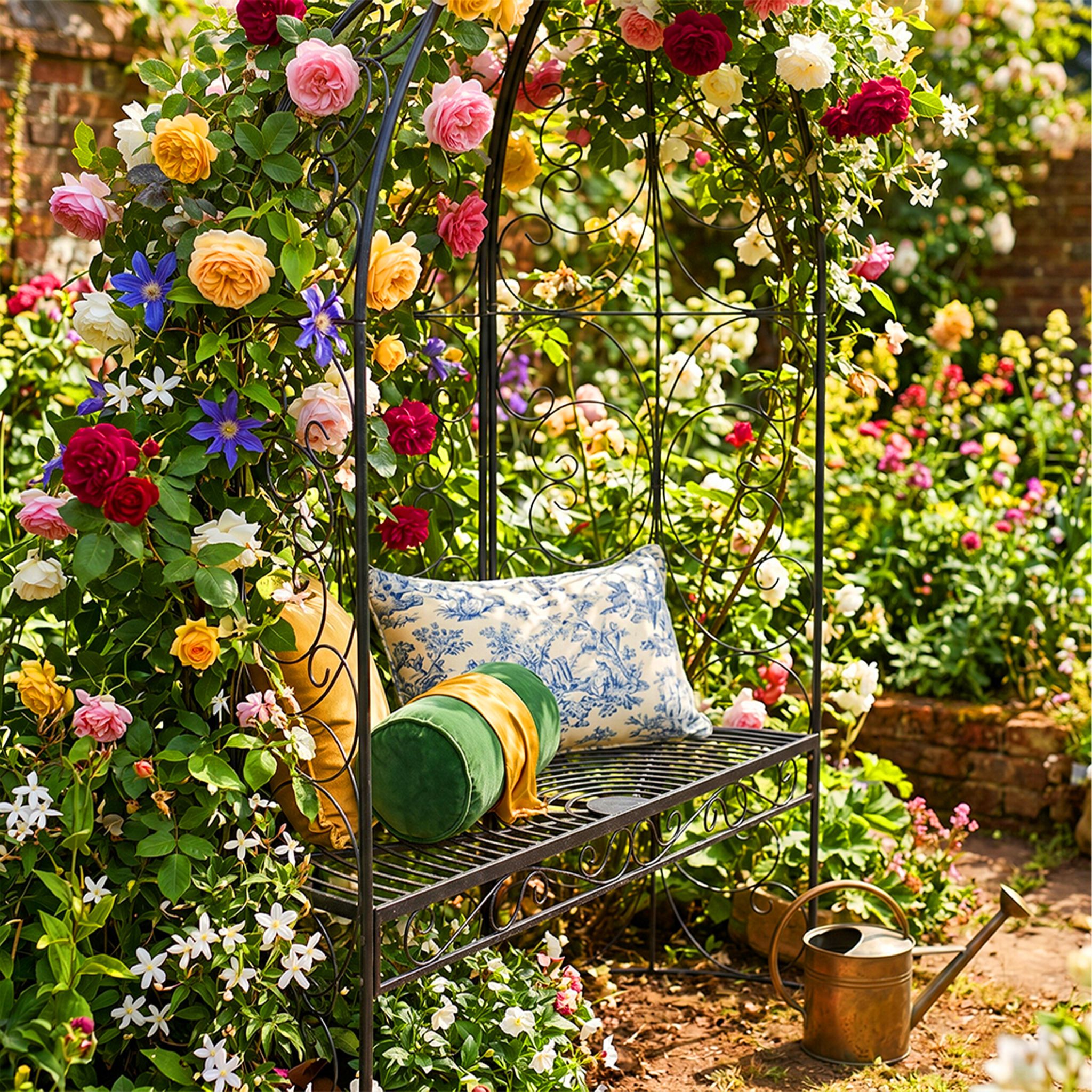 Gartenbank mit Rosenbogen Schwarz von Relaxdays