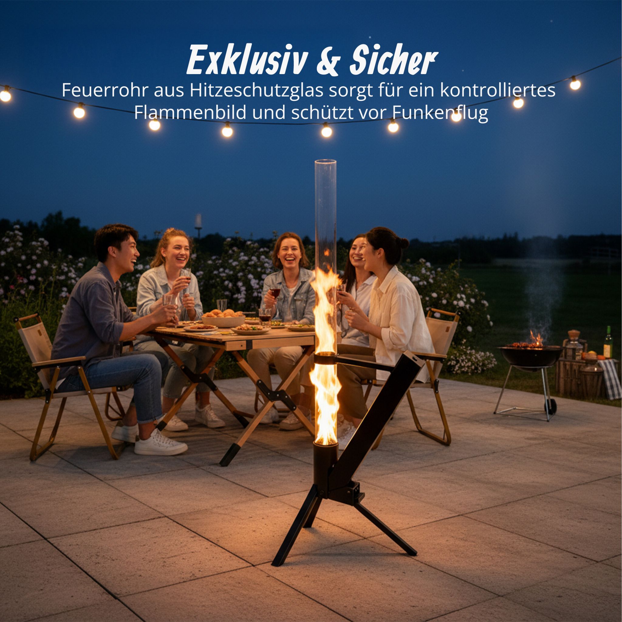 Feuerrohr Pelletfackel Edelstahl Schwarz-Transparent von Relaxdays