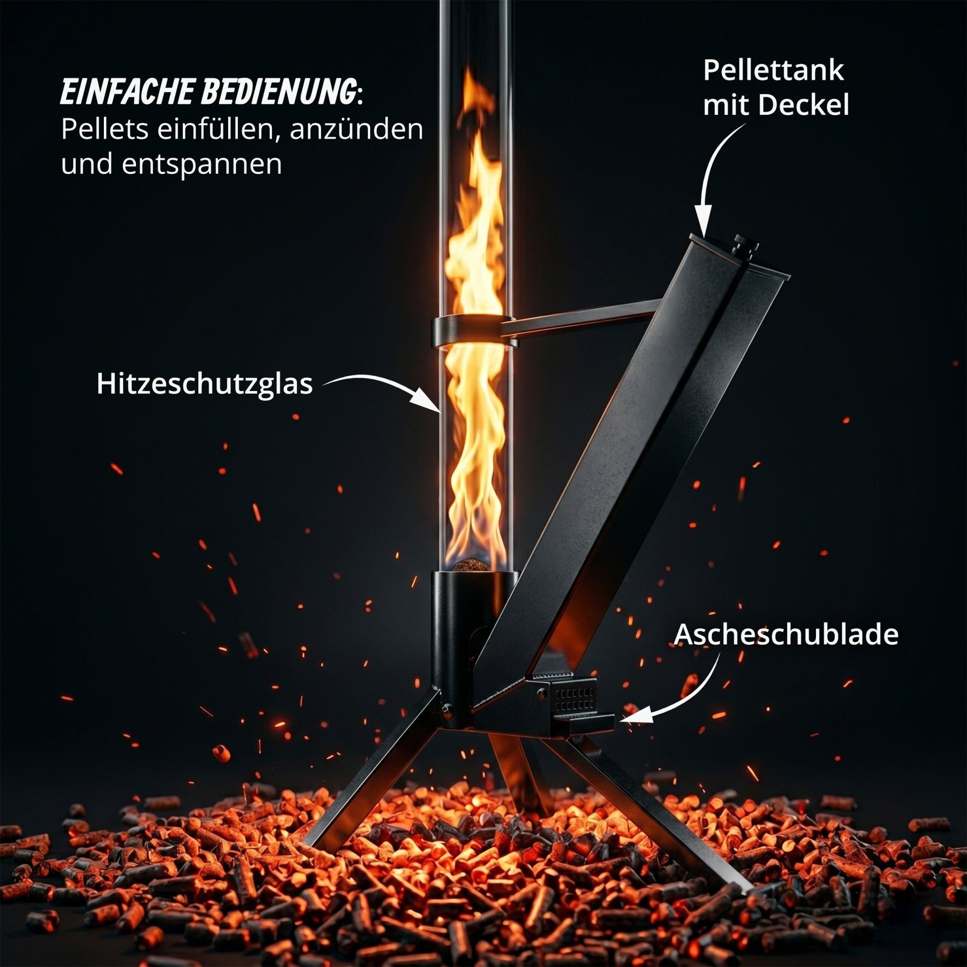 Feuerrohr Pelletfackel Edelstahl Schwarz-Transparent von Relaxdays