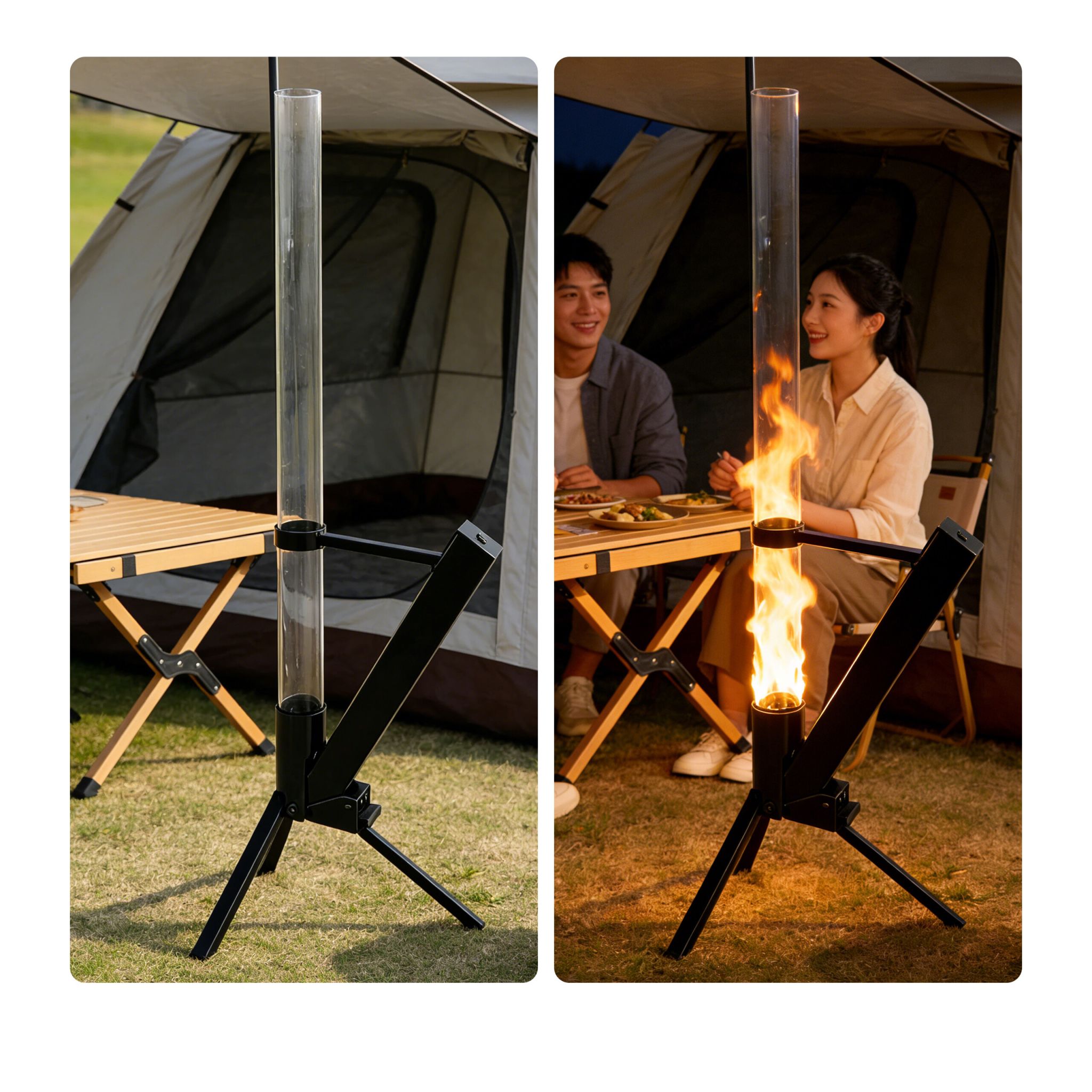 Feuerrohr Pelletfackel Edelstahl Schwarz-Transparent von Relaxdays