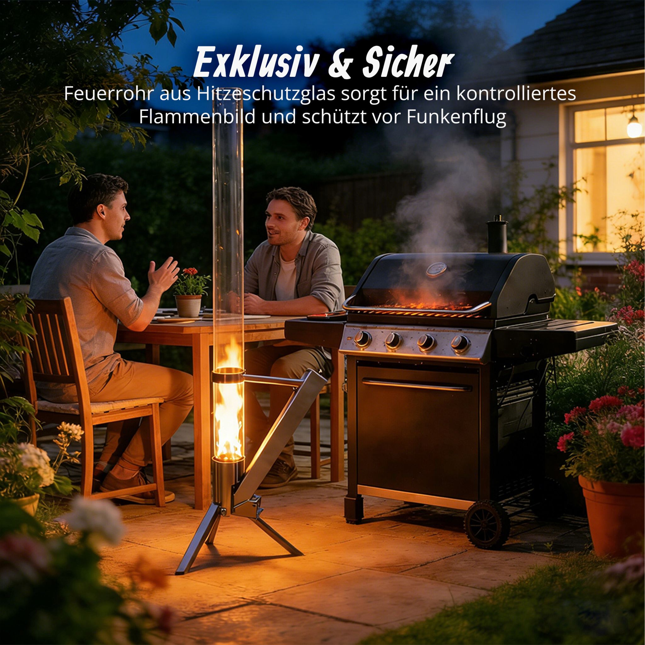 Feuerrohr Pelletfackel Edelstahl Silber-Transparent von Relaxdays