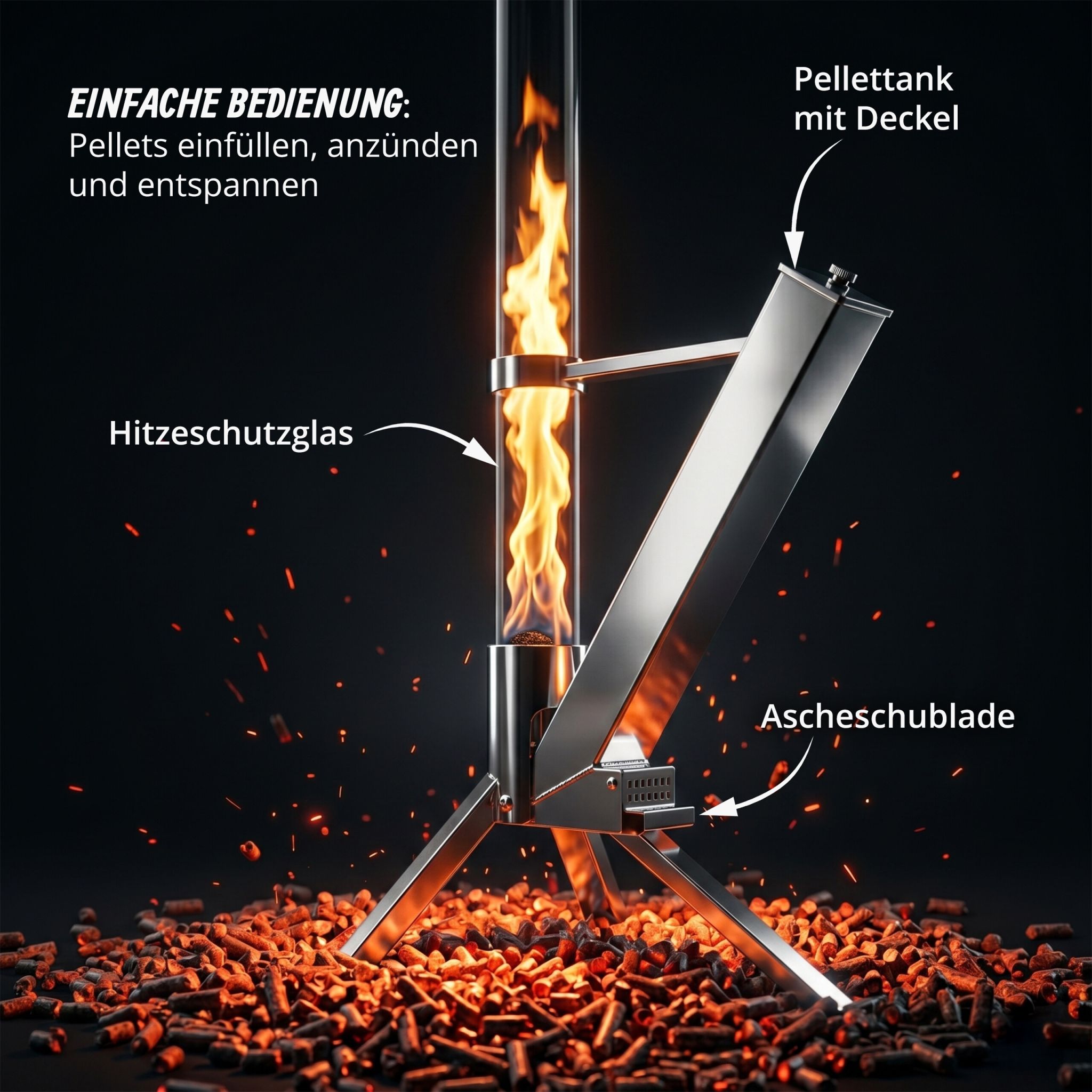 Feuerrohr Pelletfackel Edelstahl Silber-Transparent von Relaxdays
