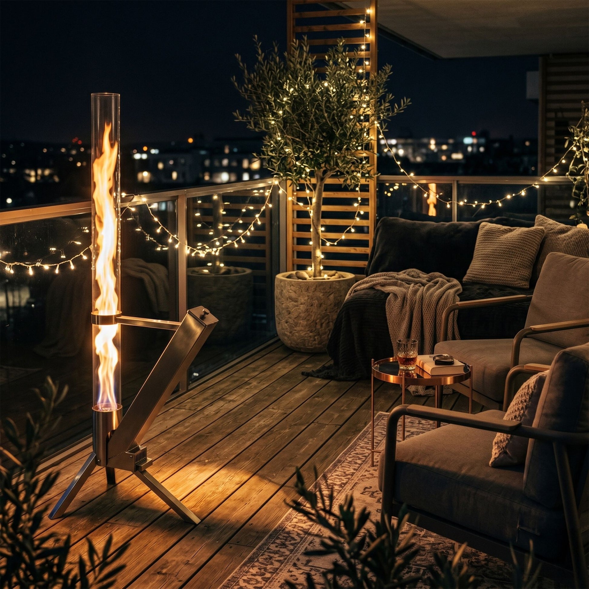 Feuerrohr Pelletfackel Edelstahl Silber-Transparent von Relaxdays