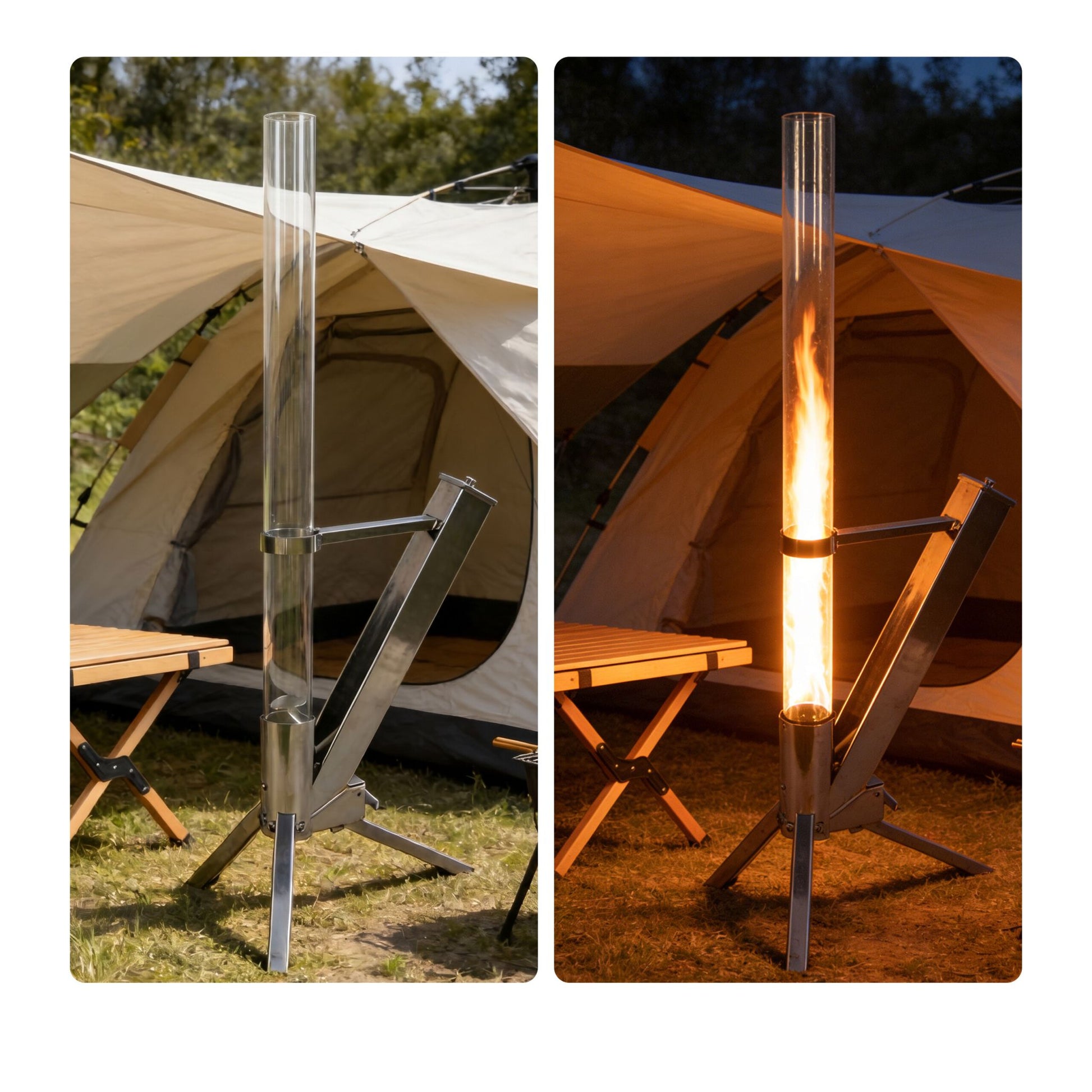 Feuerrohr Pelletfackel Edelstahl Silber-Transparent von Relaxdays
