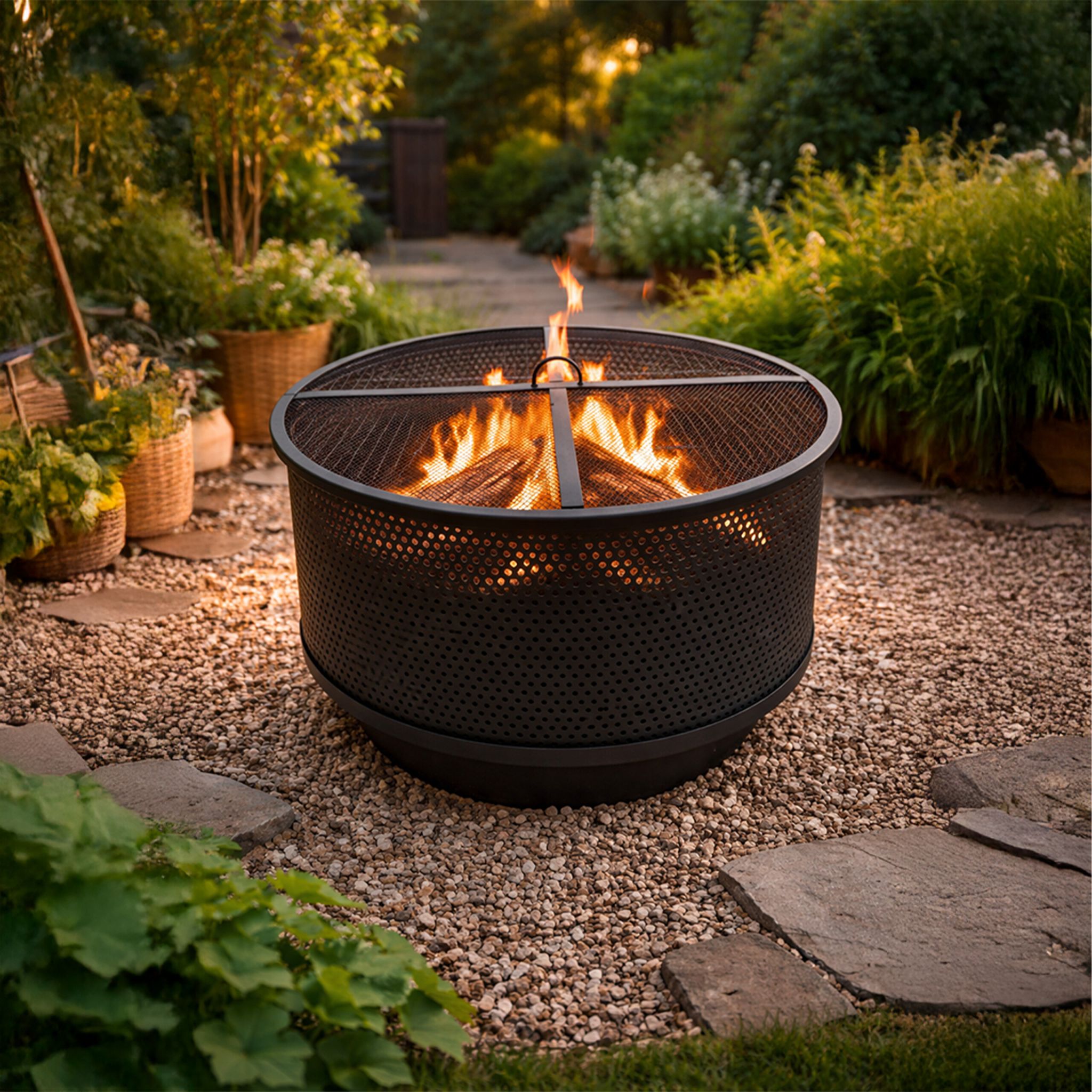 Feuerschale mit Grillrost Schwarz von Relaxdays