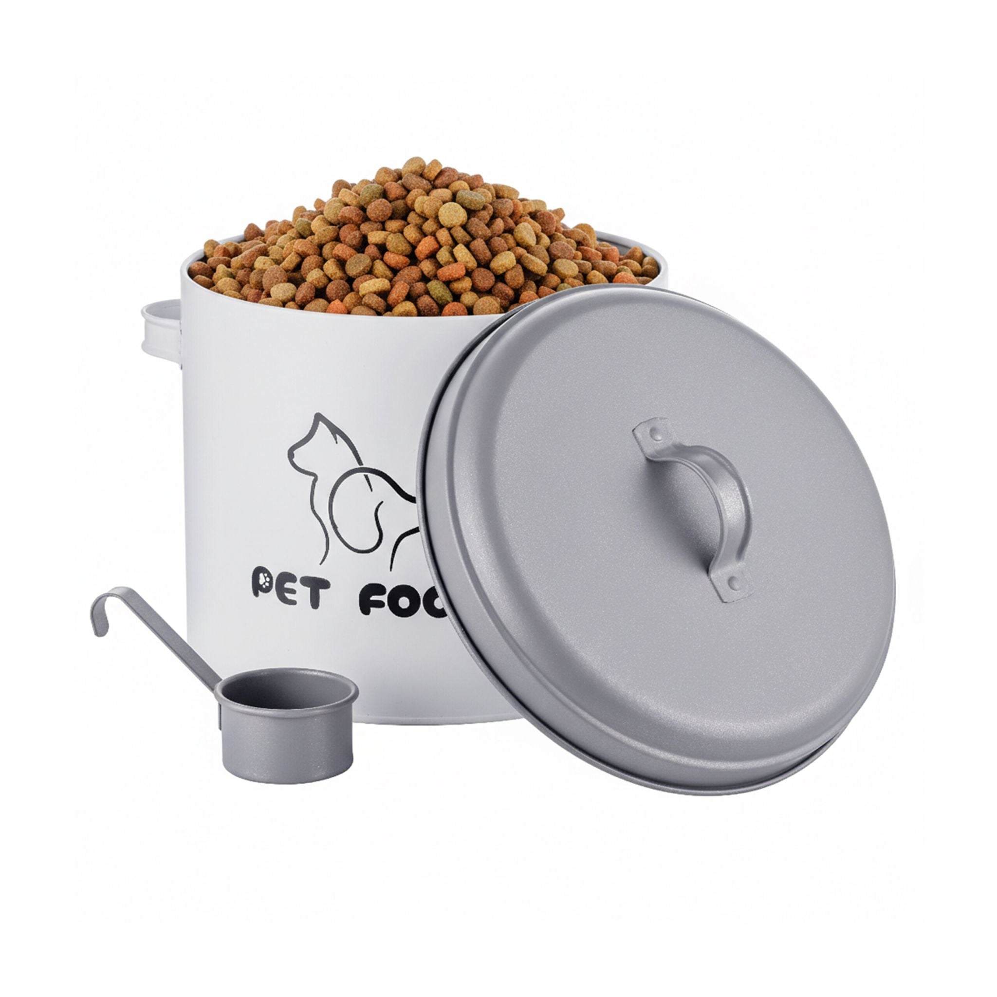 Futterbox Metall mit Löffel Weiss-Schwarz-Grau