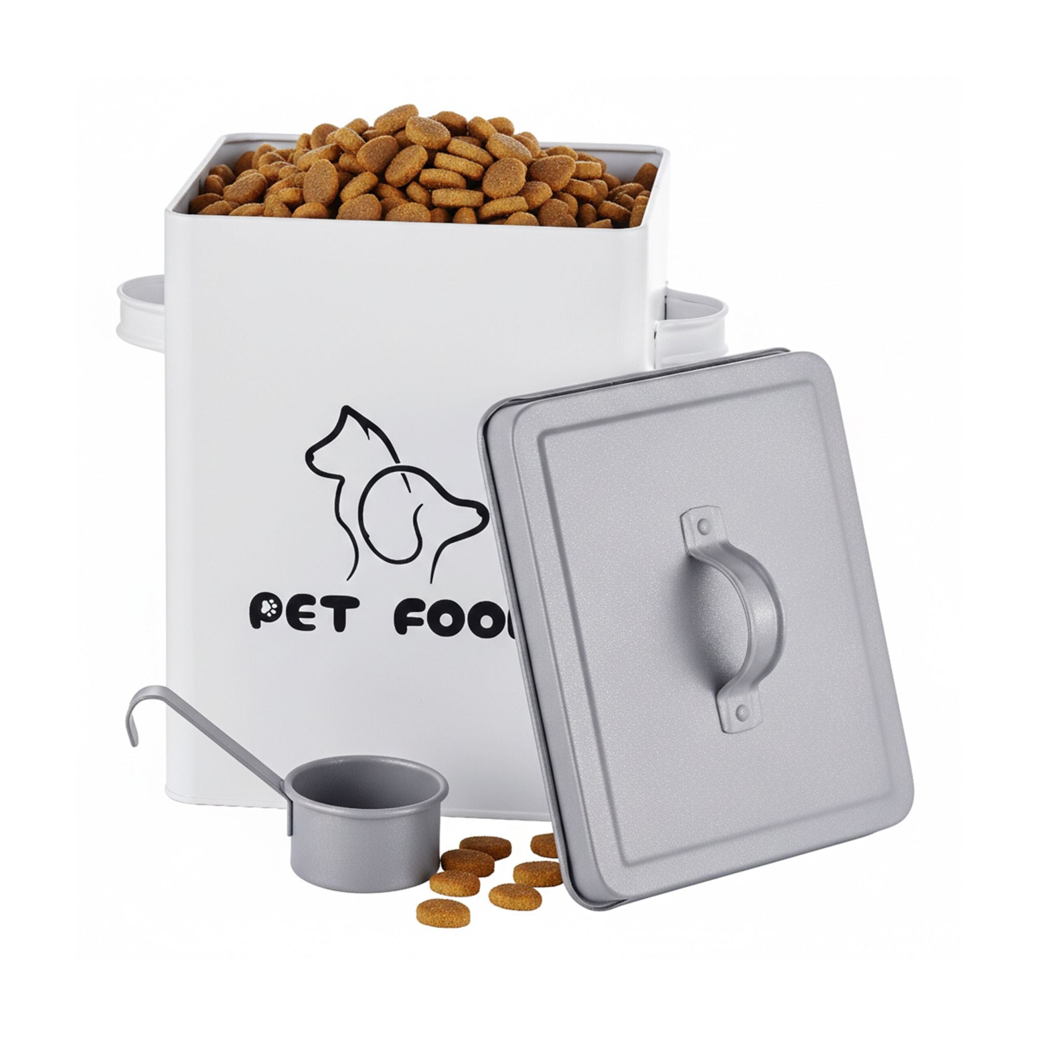 Futterbox Metall mit Löffel Weiss-Schwarz-Grau