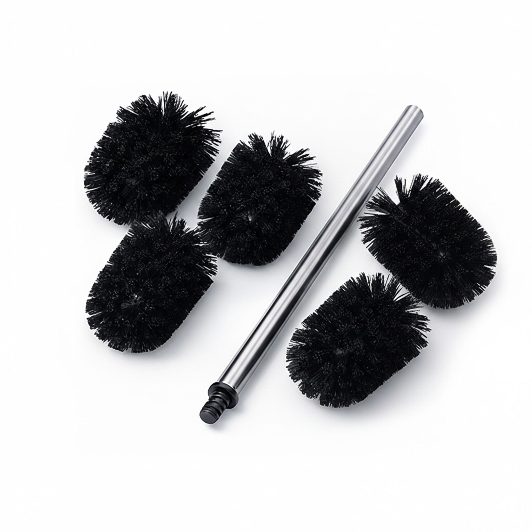 WC Bürste mit 5 Bürstenköpfen D 8cm Schwarz-Silber
