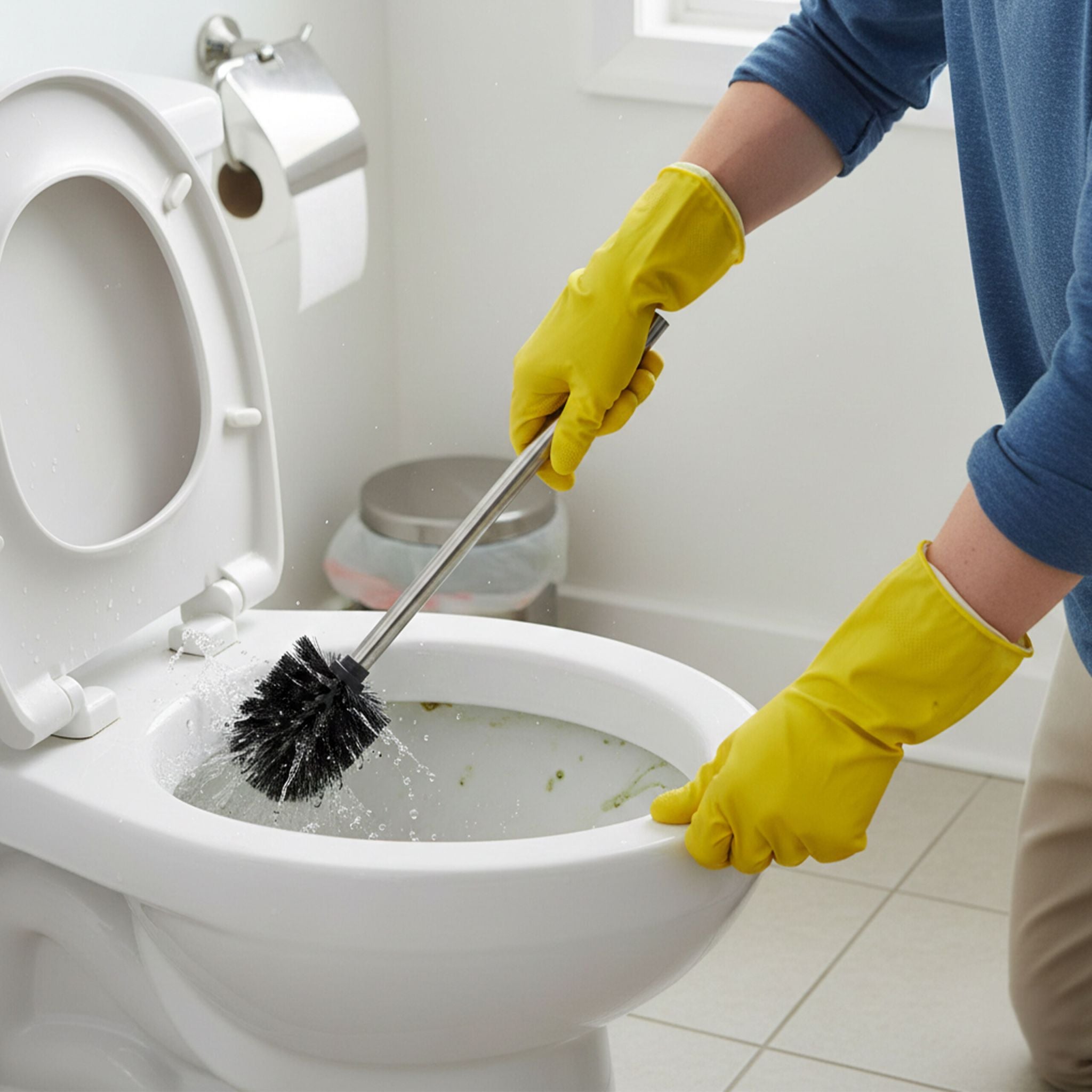 WC Bürste mit 5 Bürstenköpfen D 8cm Schwarz-Silber