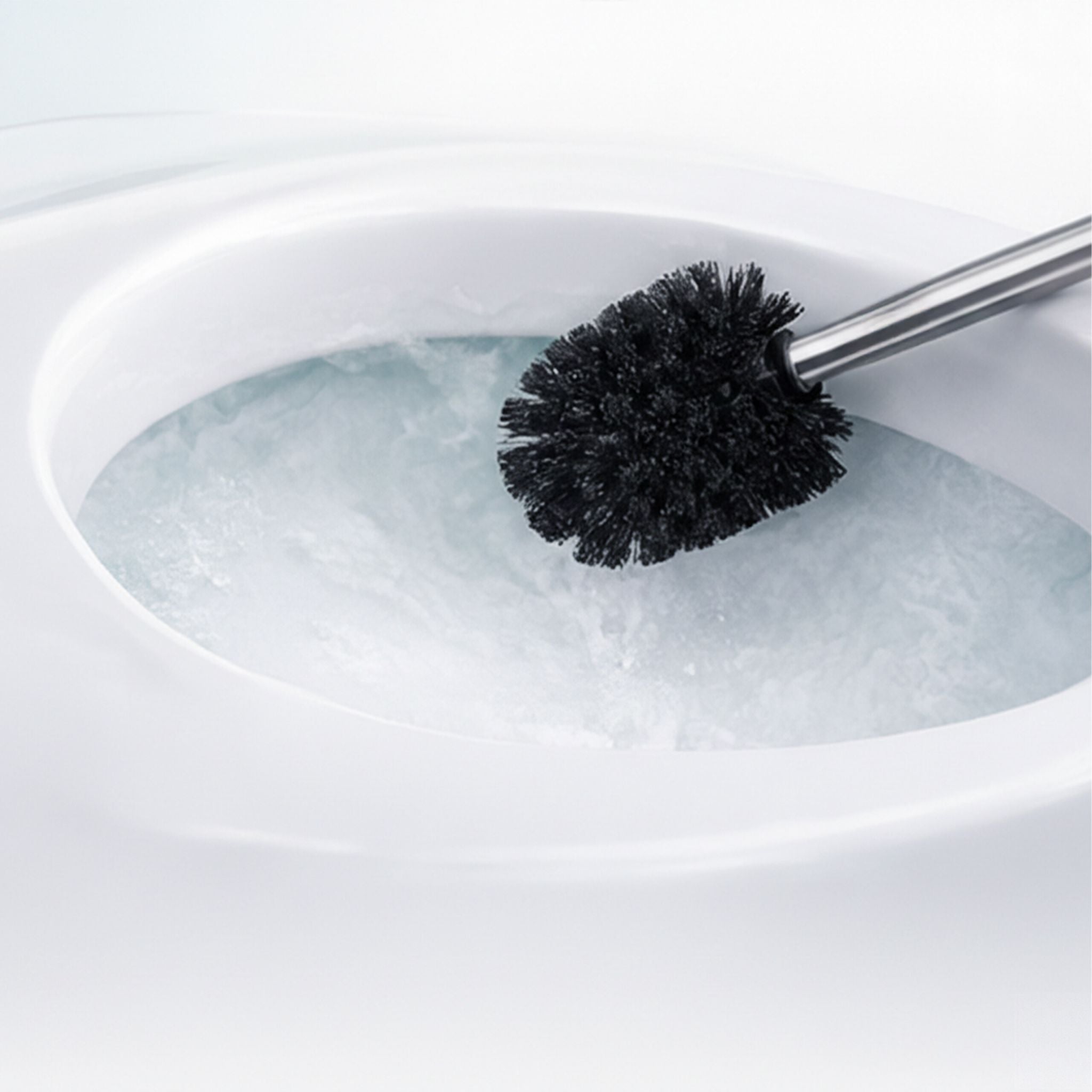 WC Bürste mit 5 Bürstenköpfen D 8cm Schwarz-Silber