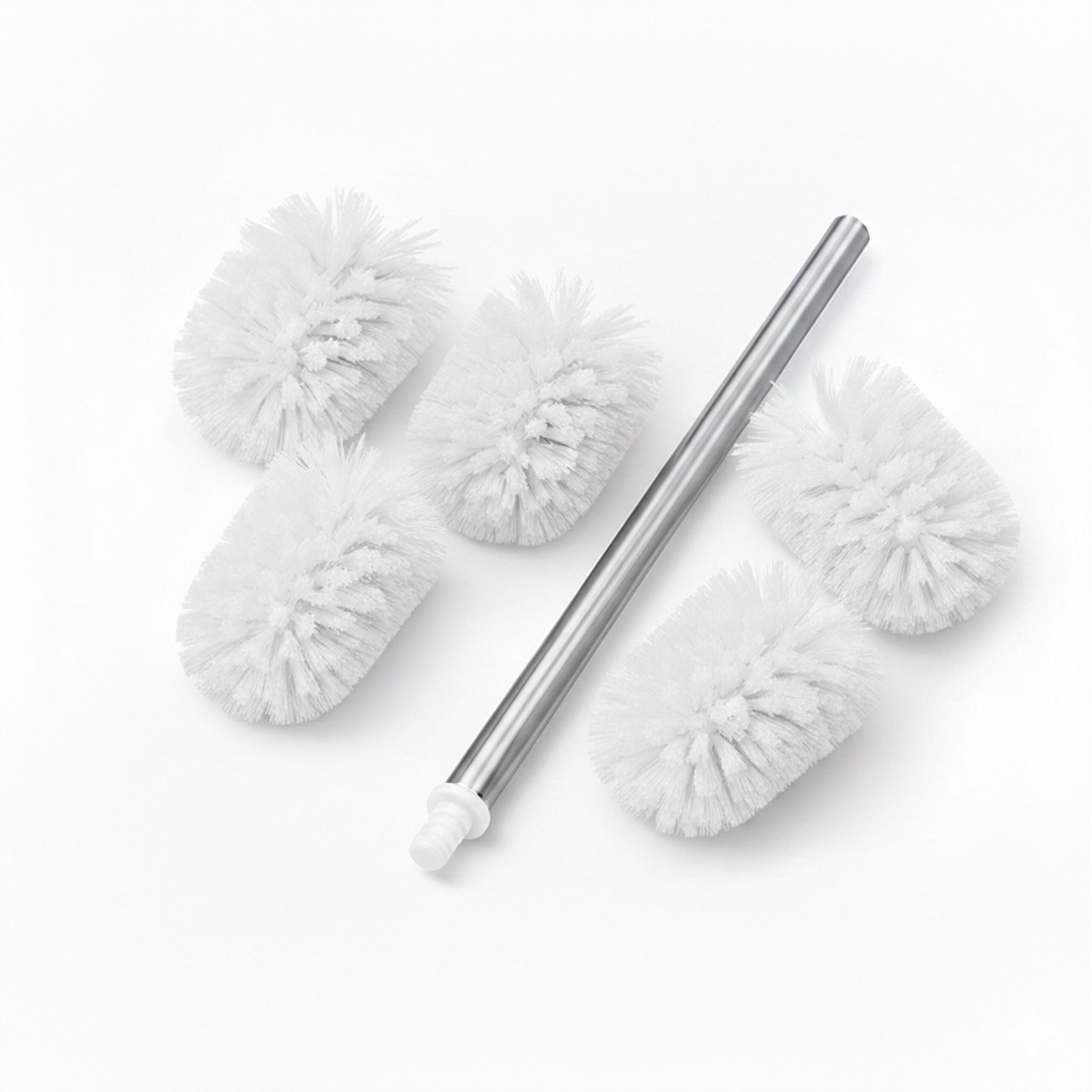WC Bürste mit 5 Bürstenköpfen D 8cm Weiss-Silber