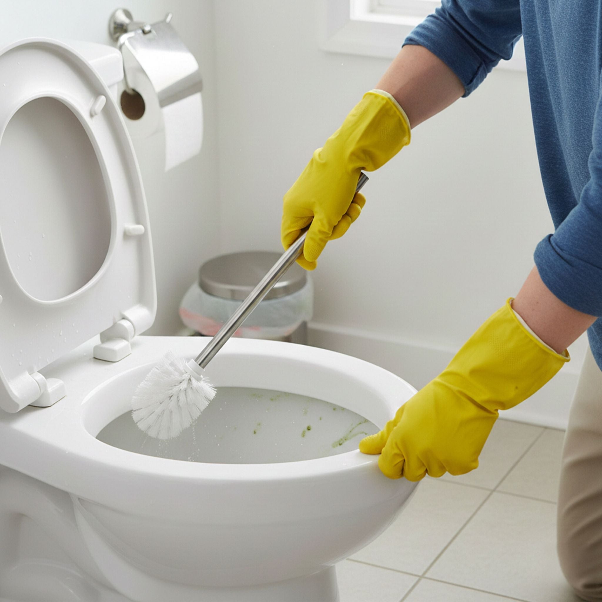 WC Bürste mit 5 Bürstenköpfen D 8cm Weiss-Silber