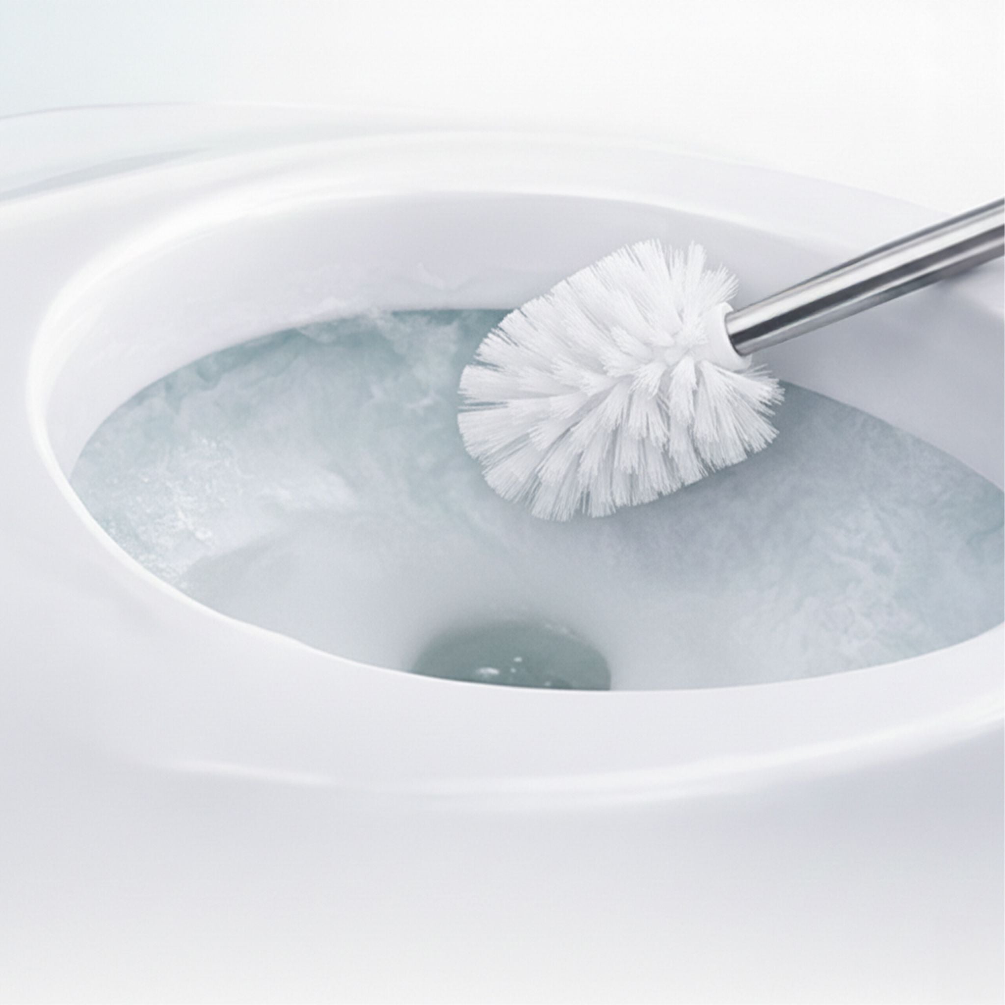 WC Bürste mit 5 Bürstenköpfen D 8cm Weiss-Silber