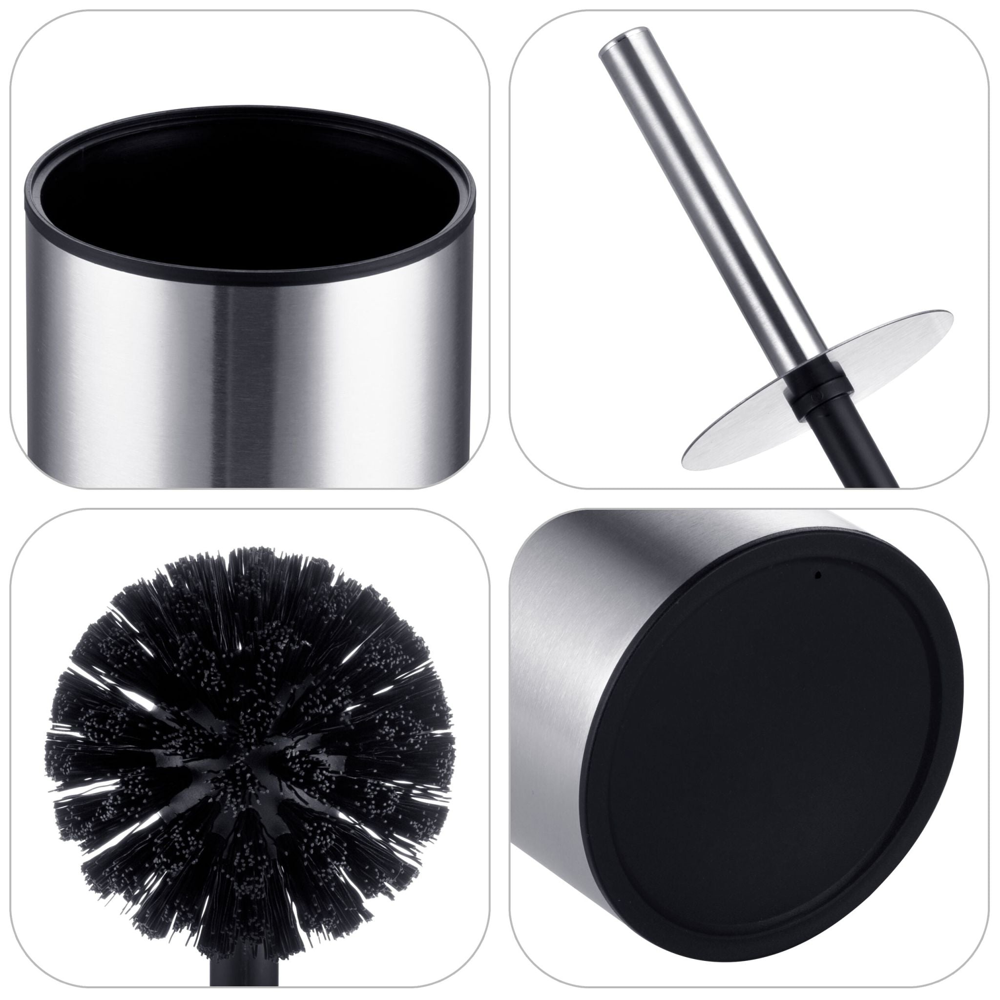 WC Bürste mit Randreiniger Schwarz-Silber
