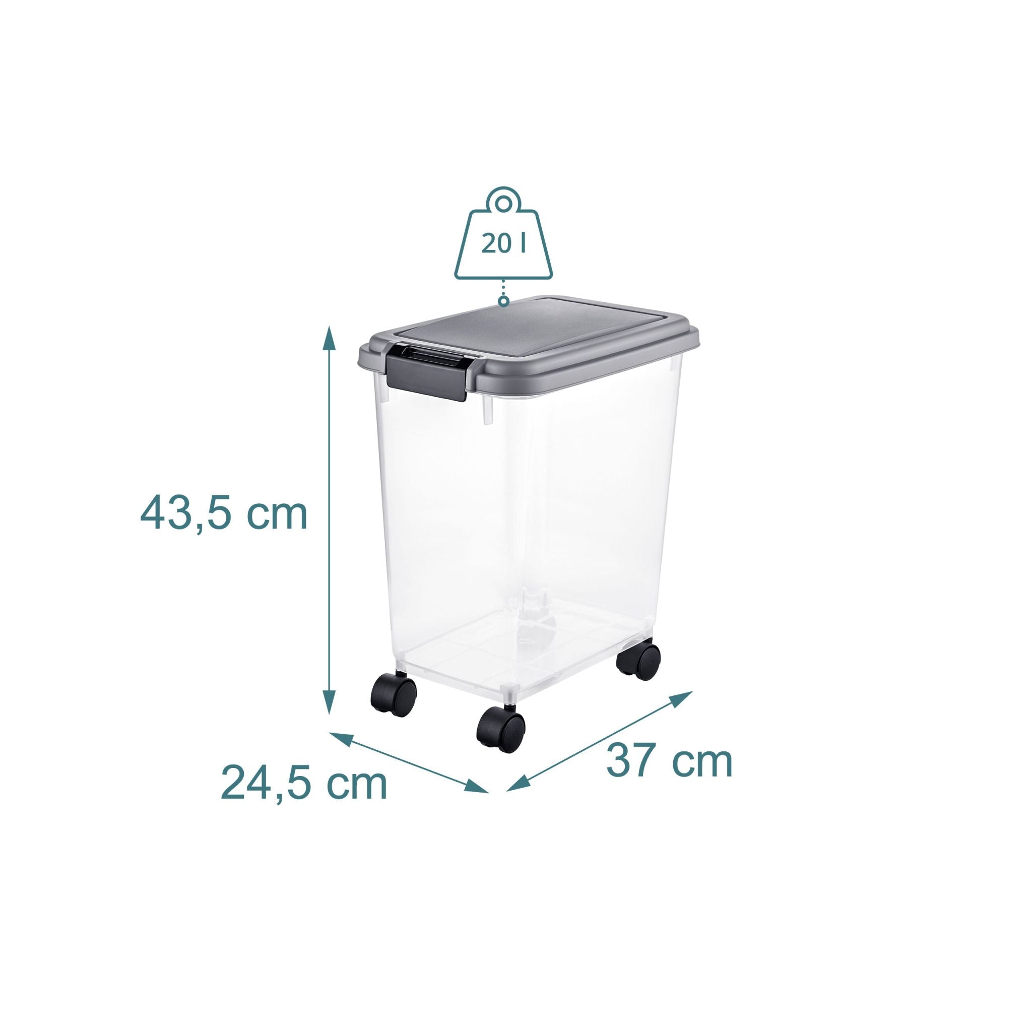 Futterbehälter mit Rollen & Schaufel 20L Schwarz-Transparent-Grau
