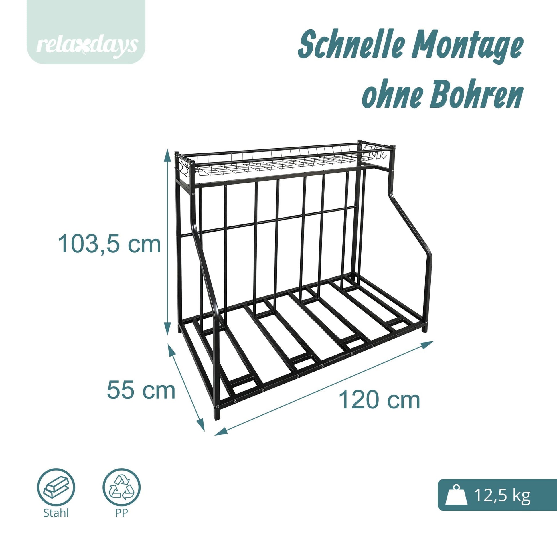 Fahrradständer Boden mit Korb Schwarz von Relaxdays