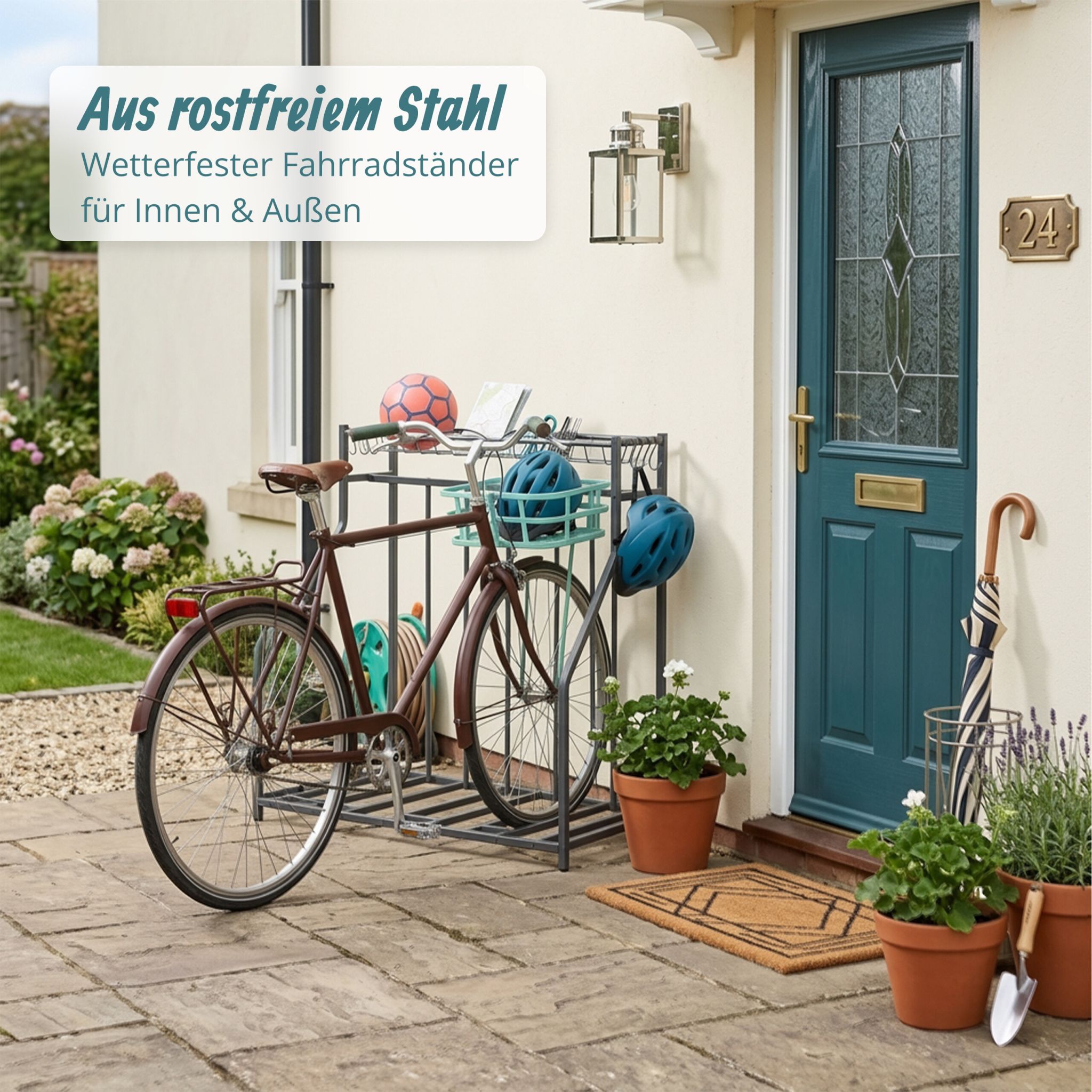 Fahrradständer Boden mit Korb Anthrazit von Relaxdays