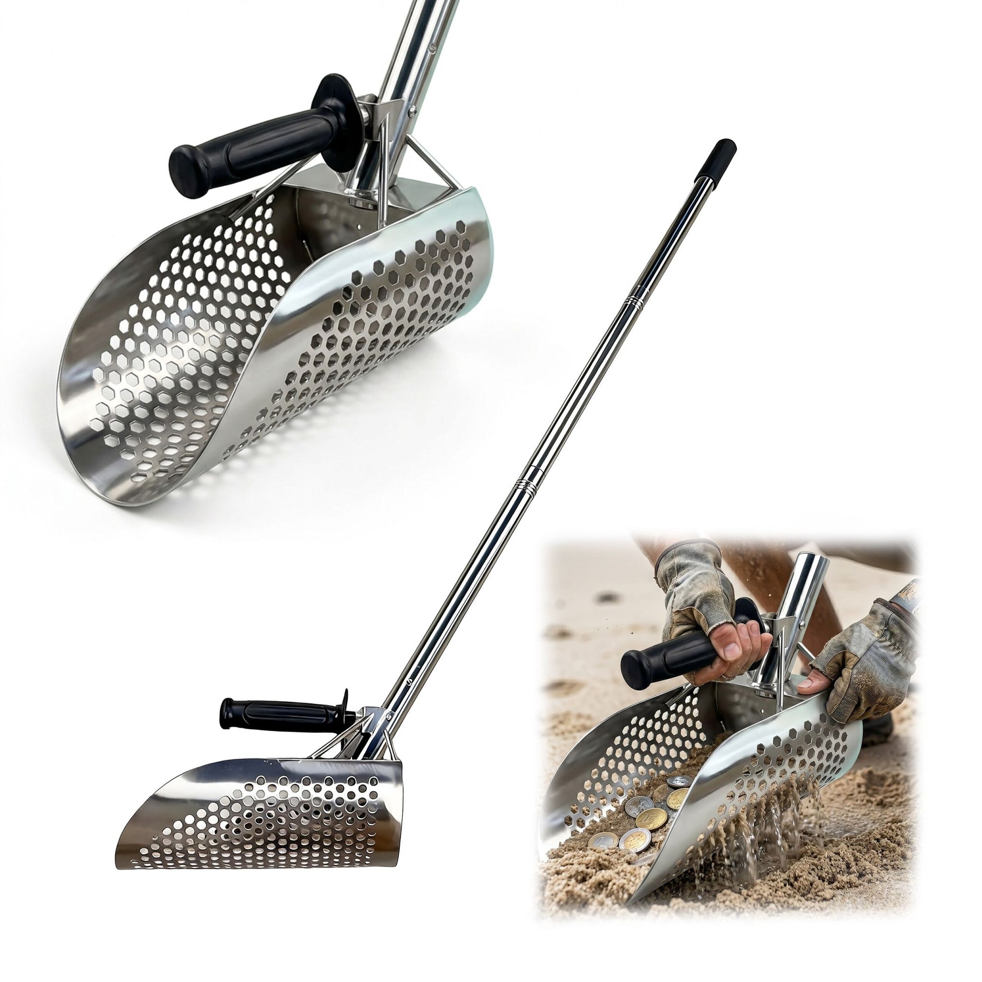 Metalldetektor Schaufel Edelstahl Schwarz-Silber von Relaxdays