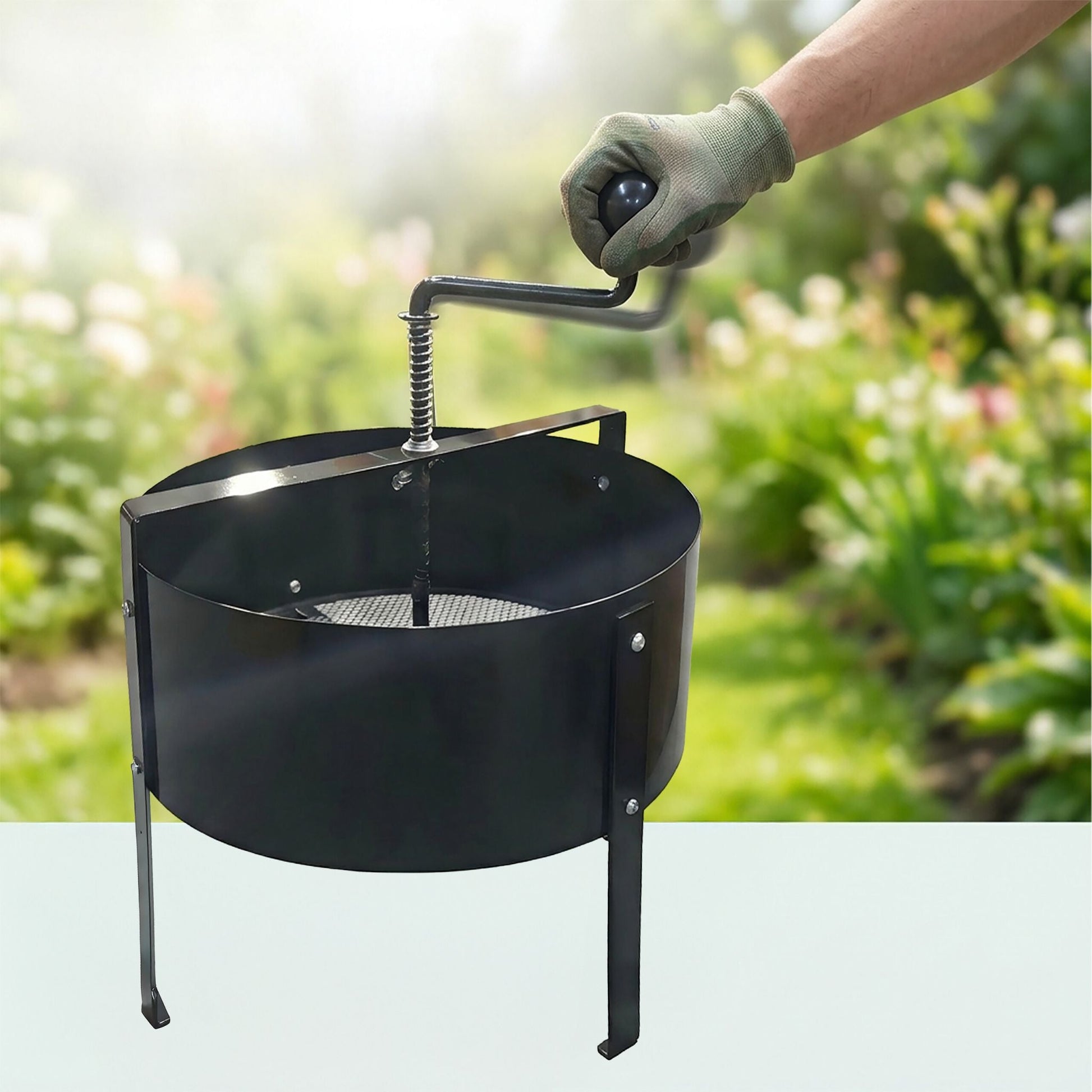 Gartensieb mit Handkurbel Schwarz-Silber von Relaxdays