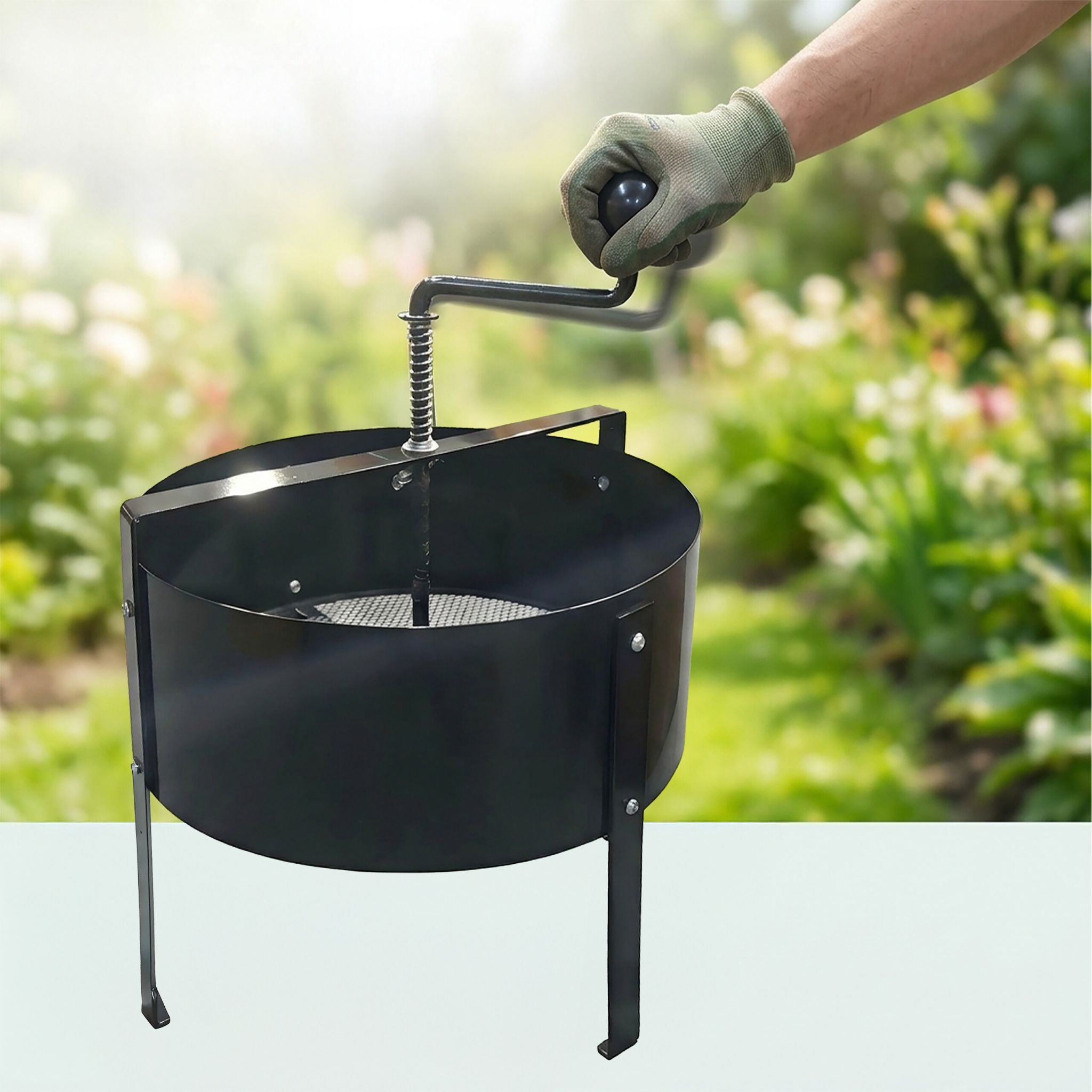 Gartensieb mit Handkurbel Schwarz-Silber von Relaxdays