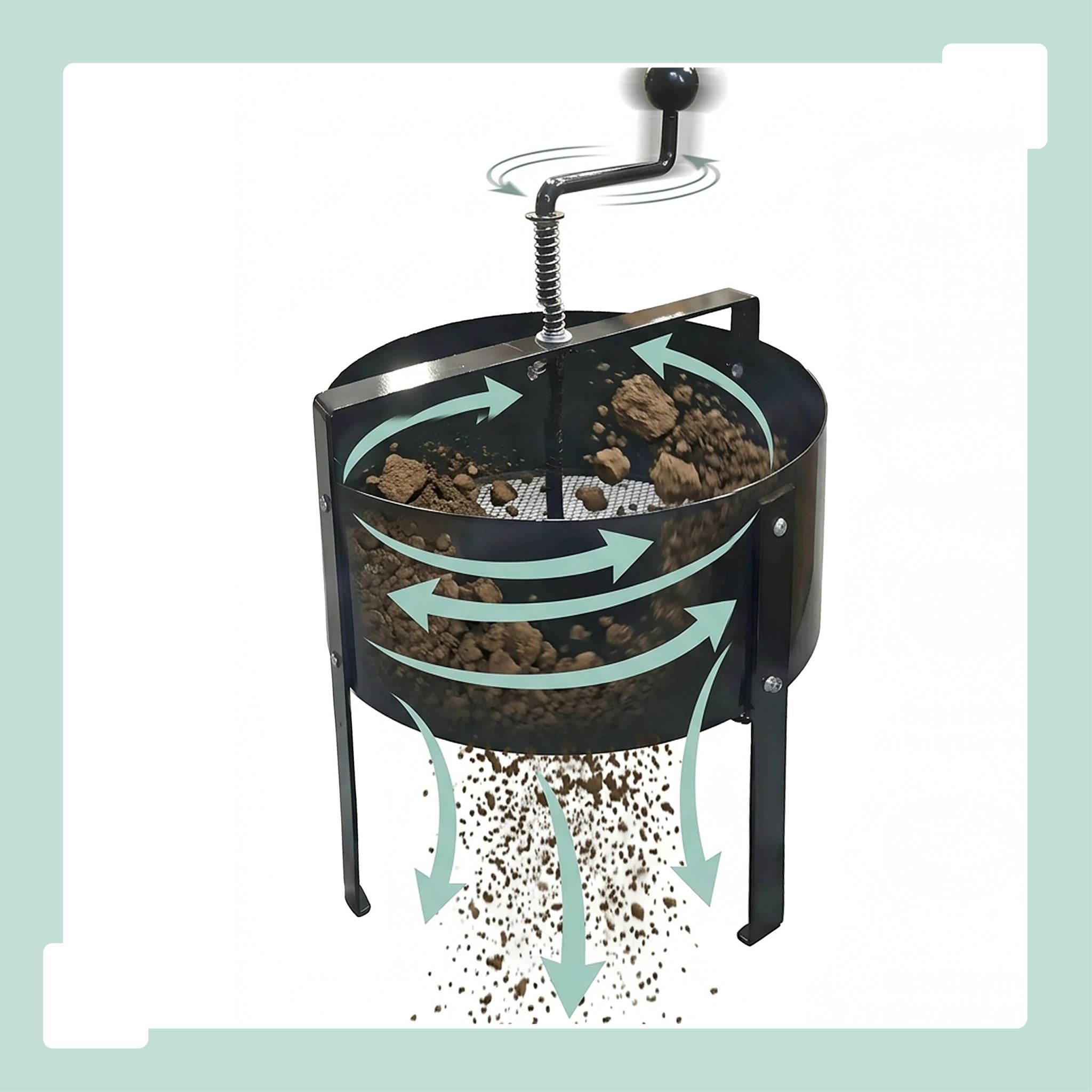 Gartensieb mit Handkurbel Schwarz-Silber von Relaxdays