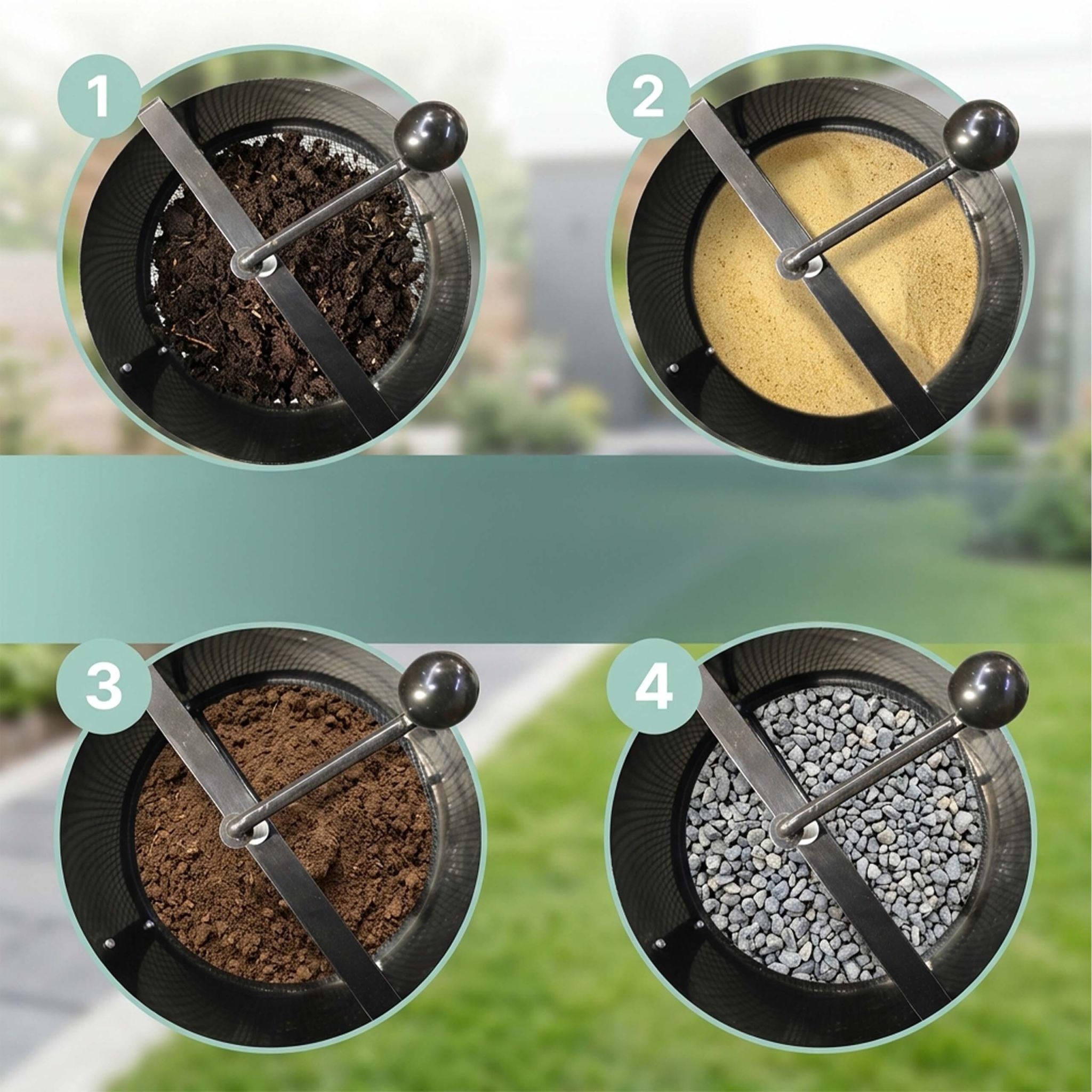 Gartensieb mit Handkurbel Schwarz-Silber von Relaxdays