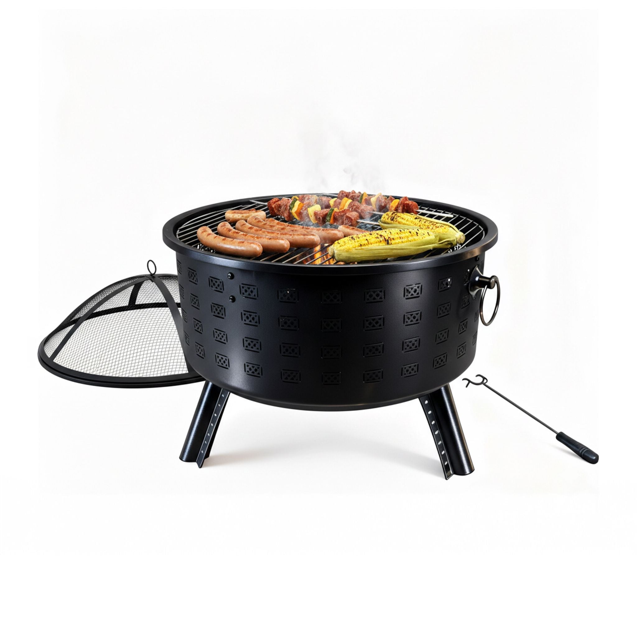 Feuerschale mit Grillrost Schwarz von Relaxdays