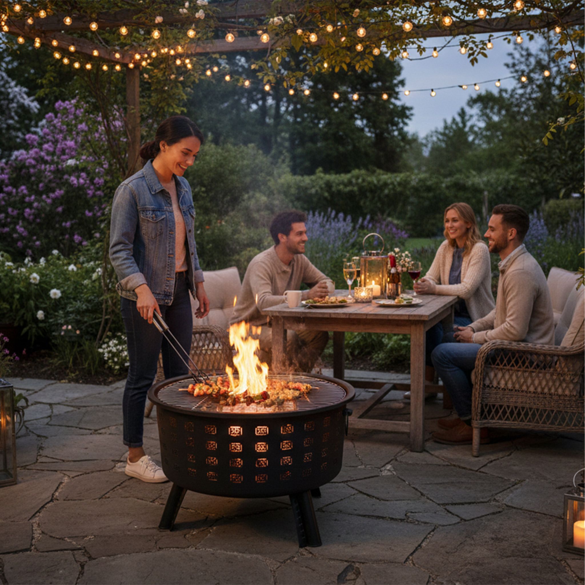 Feuerschale mit Grillrost Schwarz von Relaxdays