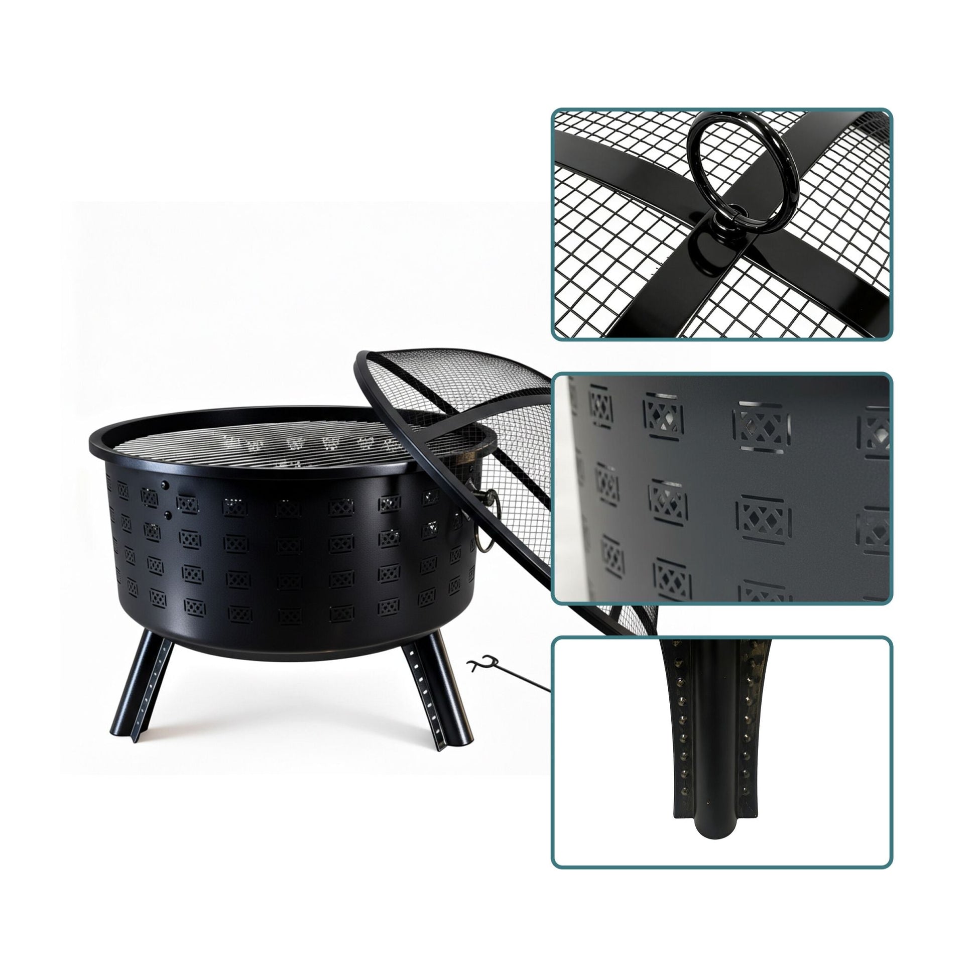 Feuerschale mit Grillrost Schwarz von Relaxdays