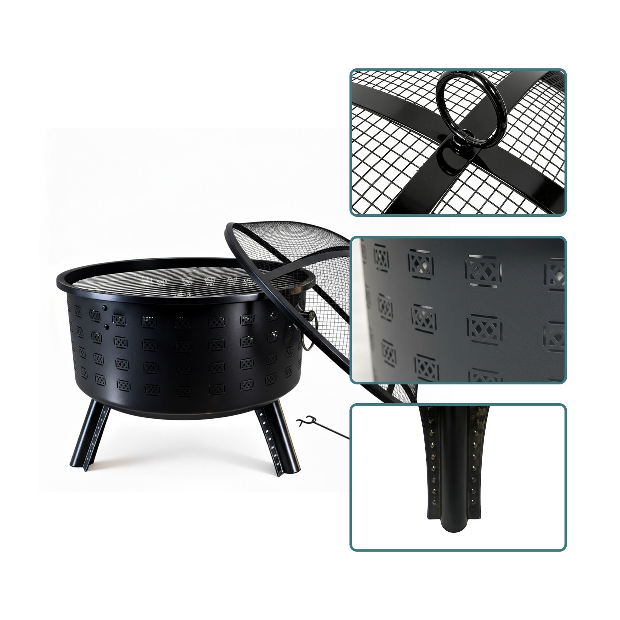 Feuerschale mit Grillrost Schwarz von Relaxdays