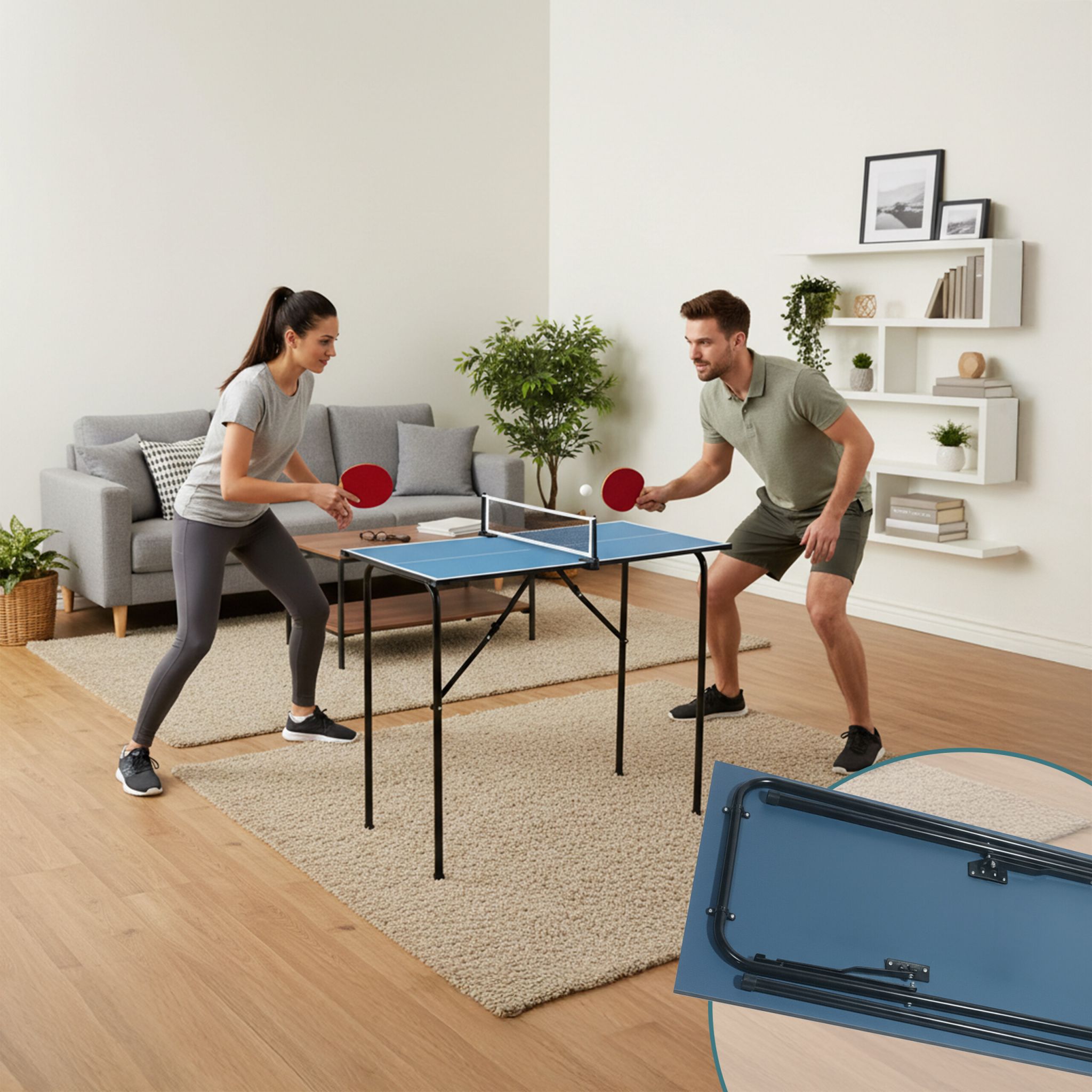 Mini Tischtennisplatte mit Zubehör Weiss-Blau-Schwarz von Relaxdays