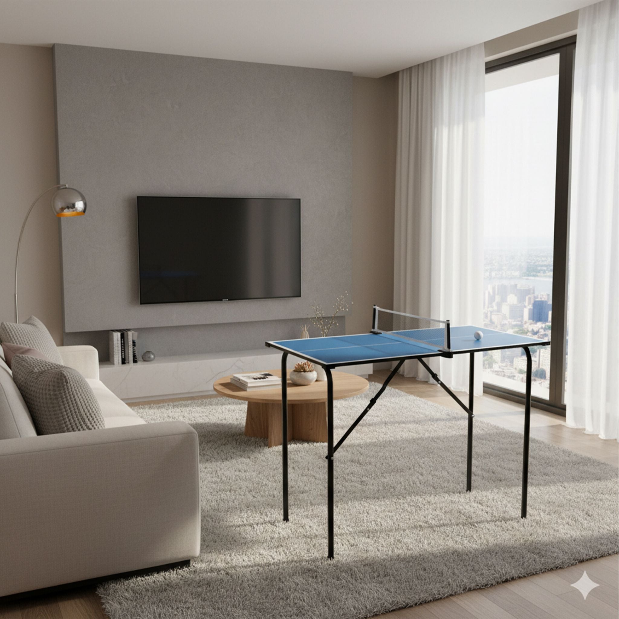 Mini Tischtennisplatte mit Zubehör Weiss-Blau-Schwarz von Relaxdays