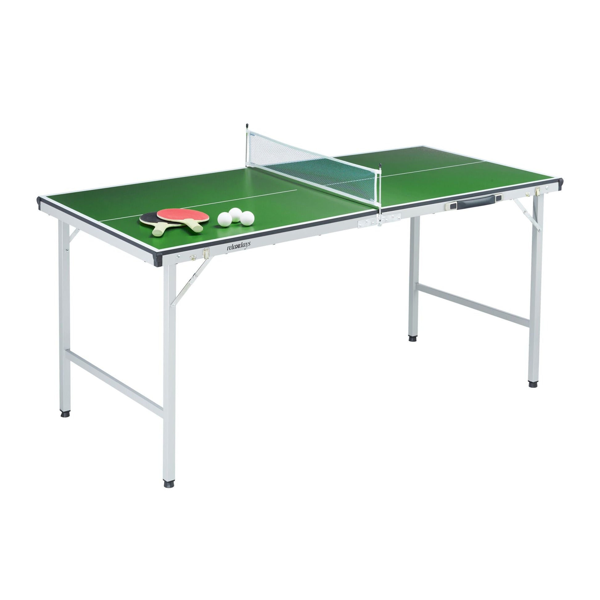 Klappbare Tischtennisplatte mit Zubehör Weiss-Dunkelgrün-Silber von Relaxdays